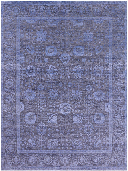 Grey Persian Hand Knotted Wool & Silk Rug - 9' 0" X 12' 2" - Golden Nile