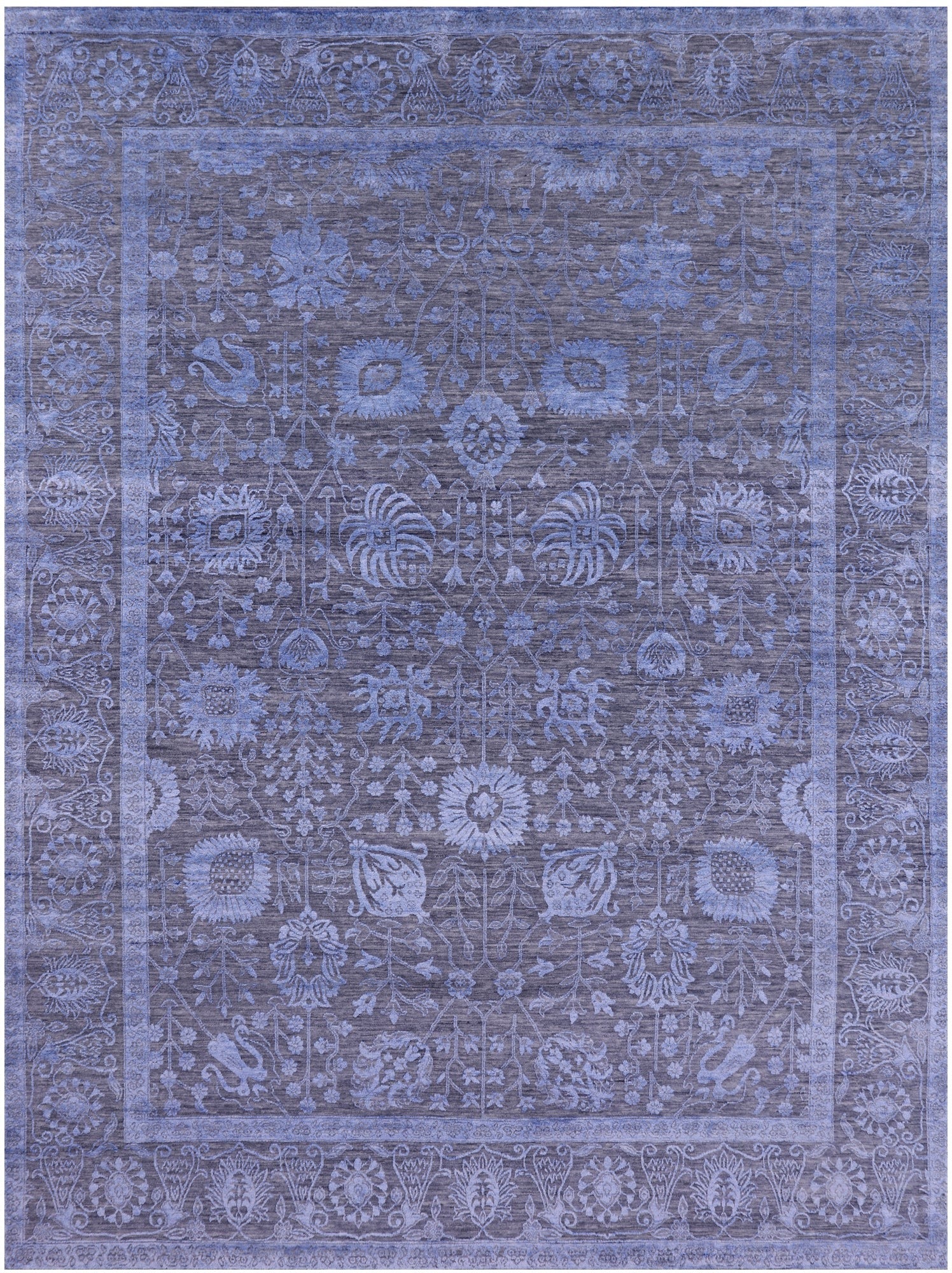 Grey Persian Hand Knotted Wool & Silk Rug - 9' 0" X 12' 2" - Golden Nile