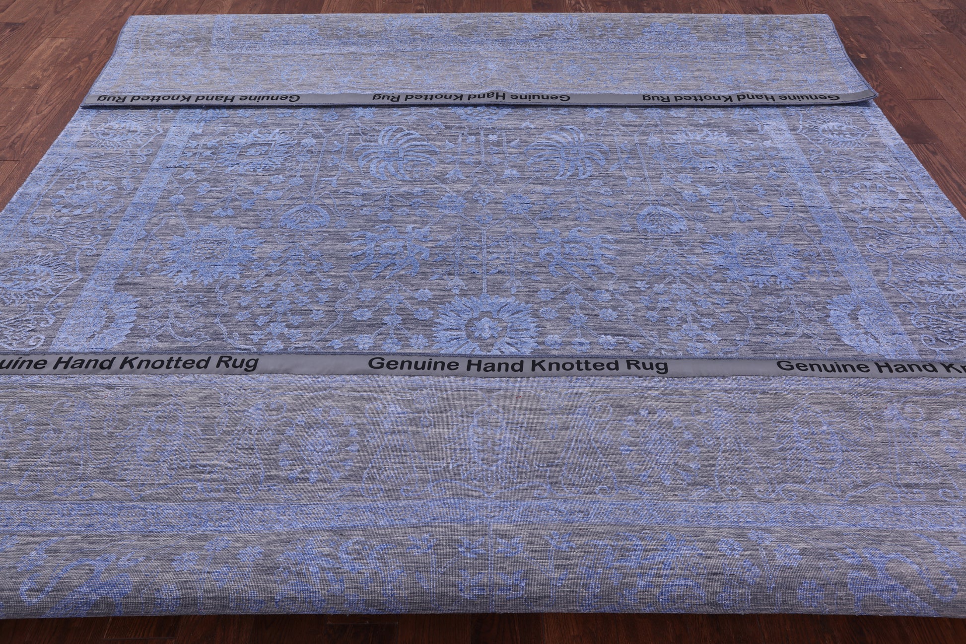 Grey Persian Hand Knotted Wool & Silk Rug - 9' 0" X 12' 2" - Golden Nile