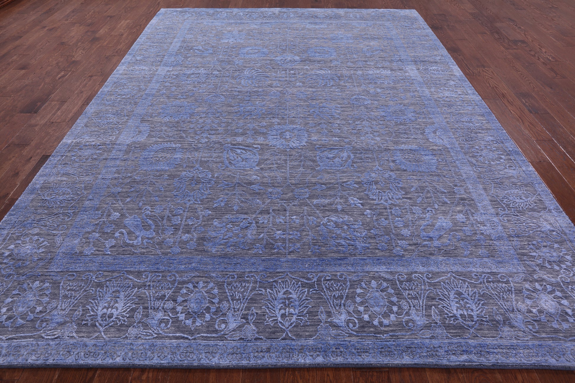 Grey Persian Hand Knotted Wool & Silk Rug - 9' 0" X 12' 2" - Golden Nile