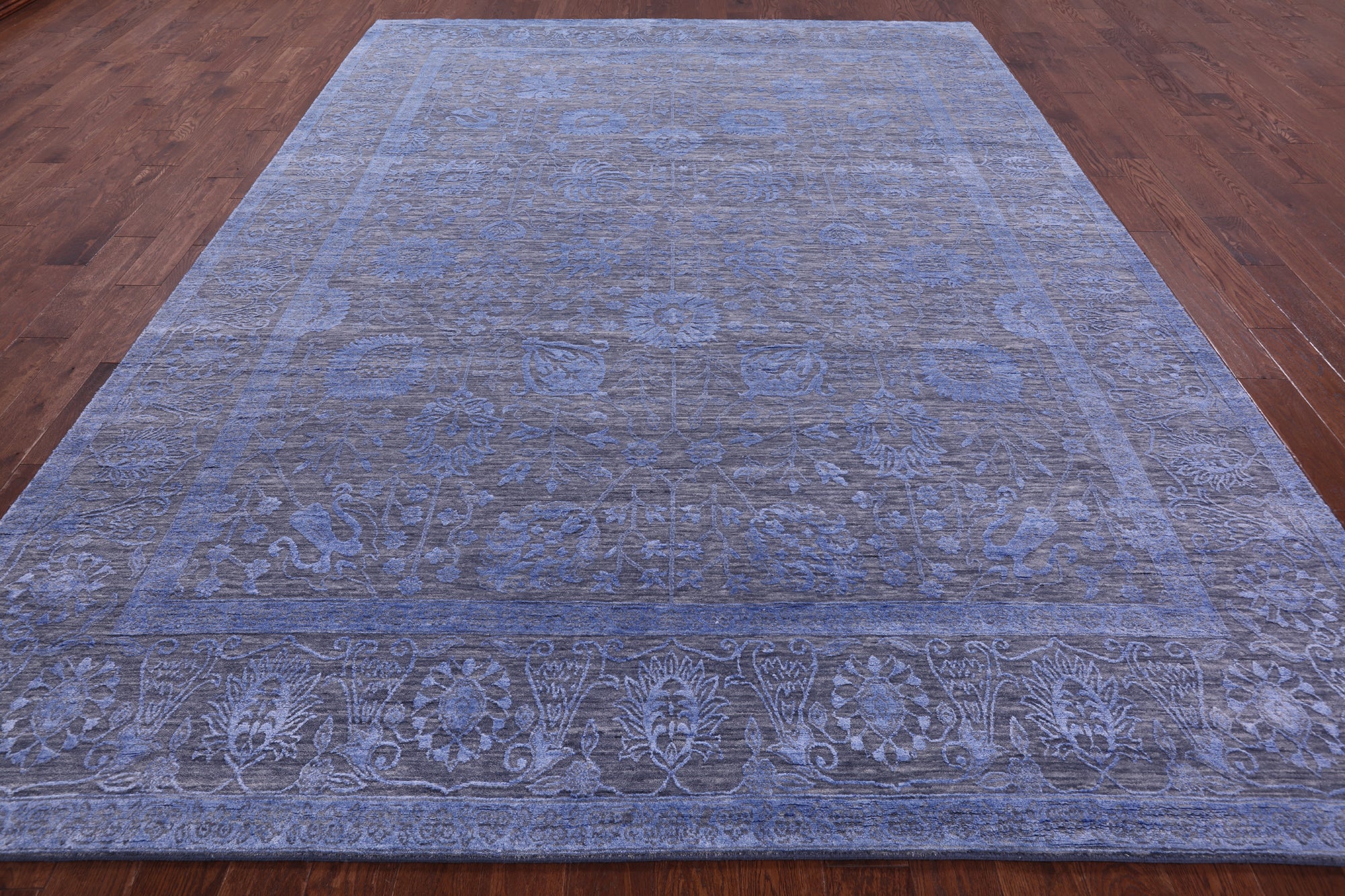 Grey Persian Hand Knotted Wool & Silk Rug - 9' 0" X 12' 2" - Golden Nile