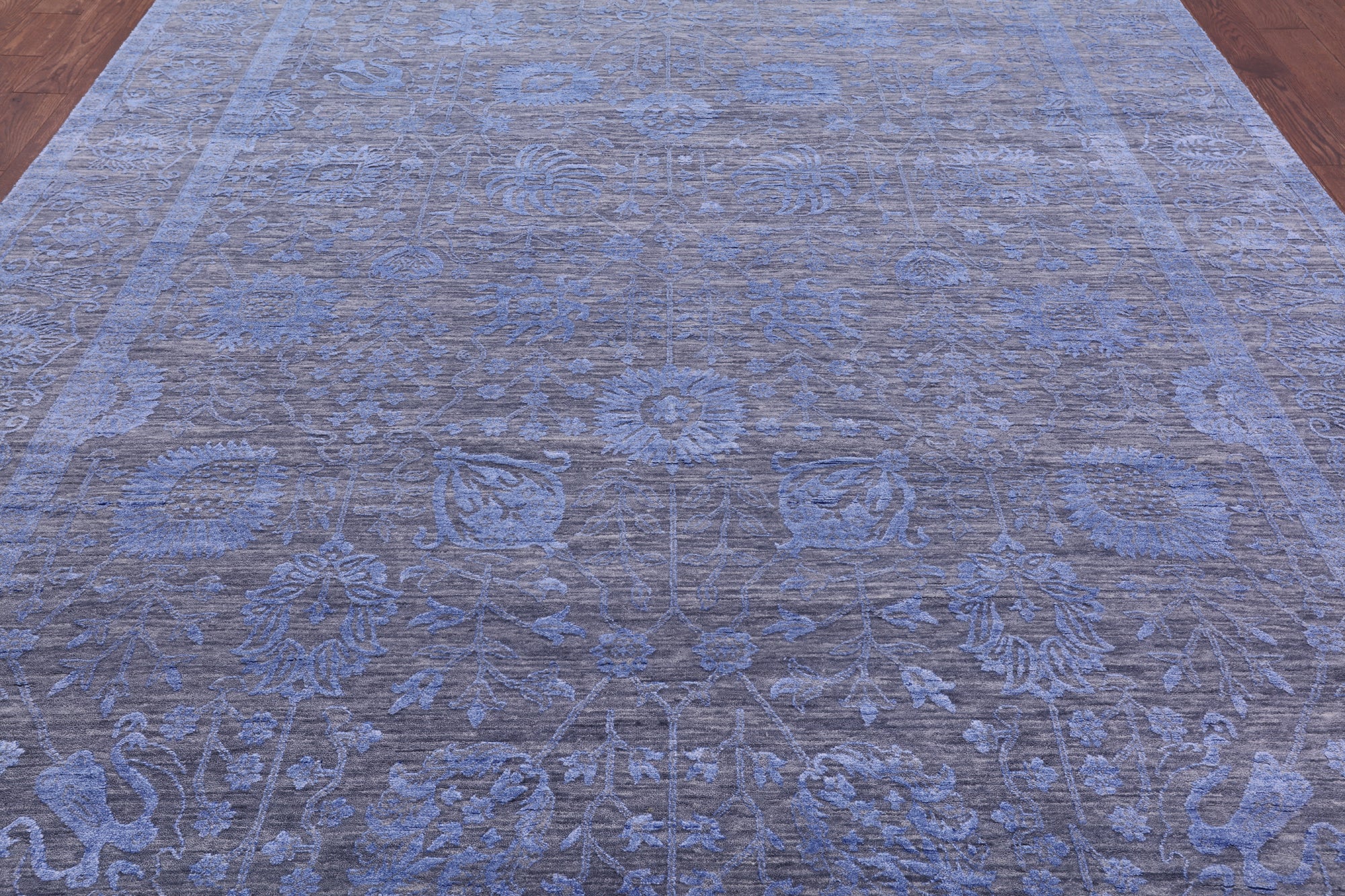 Grey Persian Hand Knotted Wool & Silk Rug - 9' 0" X 12' 2" - Golden Nile