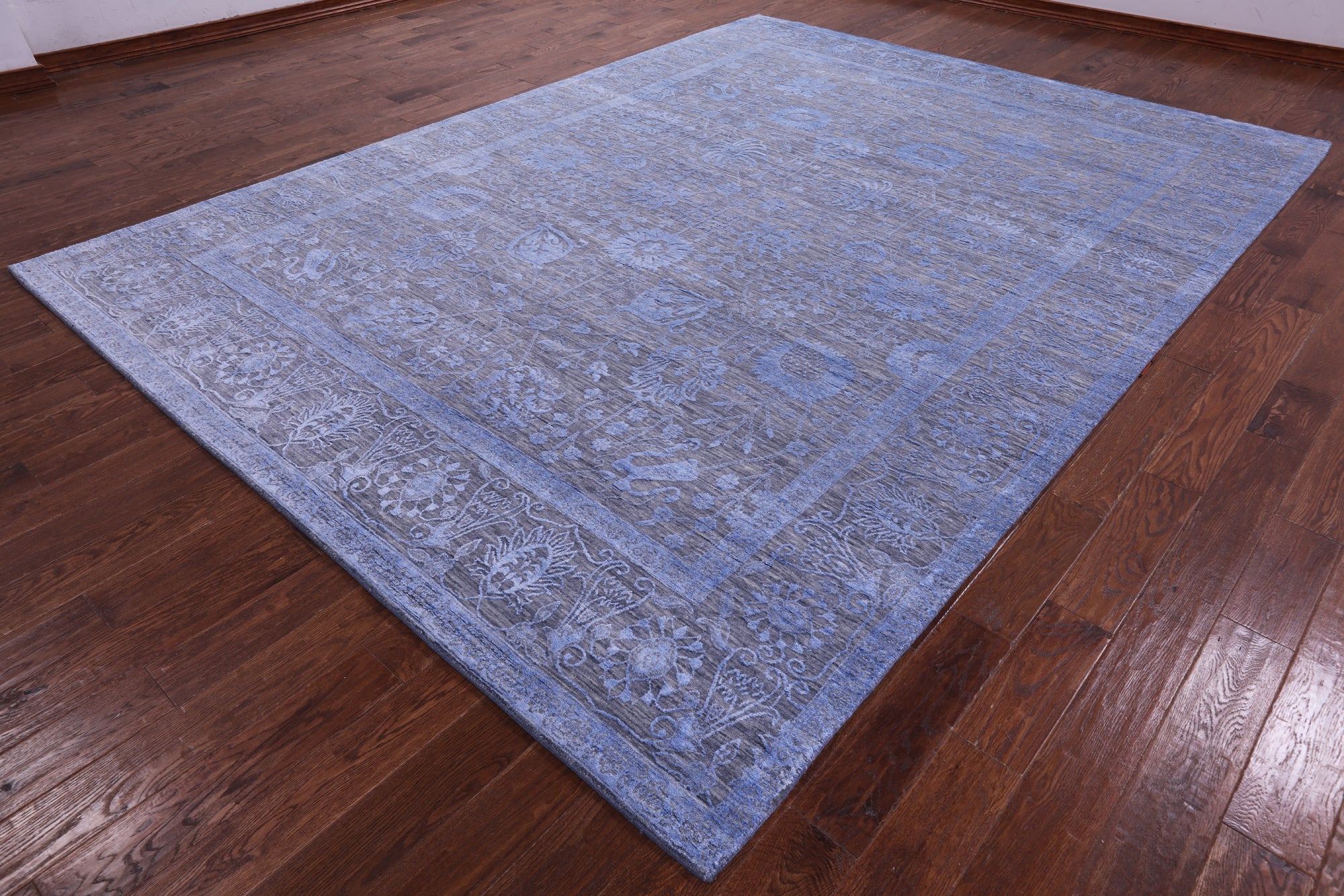 Grey Persian Hand Knotted Wool & Silk Rug - 9' 0" X 12' 2" - Golden Nile