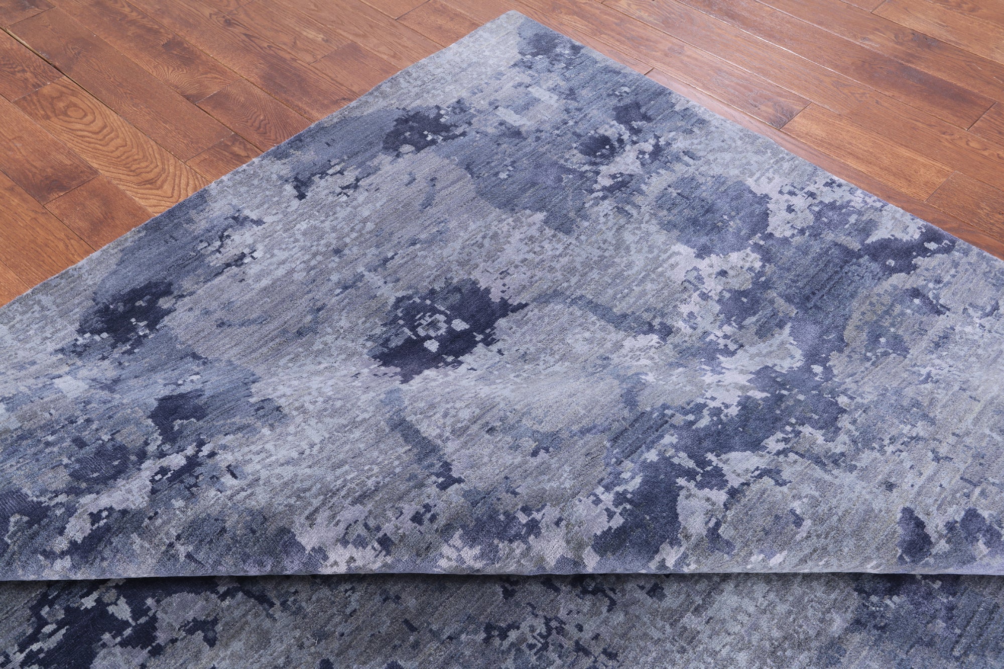 Grey Contemporary Hand Knotted Wool & Silk Area Rug - 9' 0" X 12' 0" - Golden Nile
