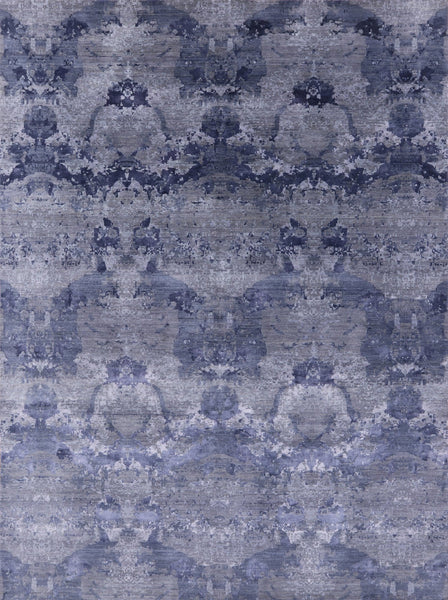 Grey Contemporary Hand Knotted Wool & Silk Area Rug - 9' 0" X 12' 0" - Golden Nile