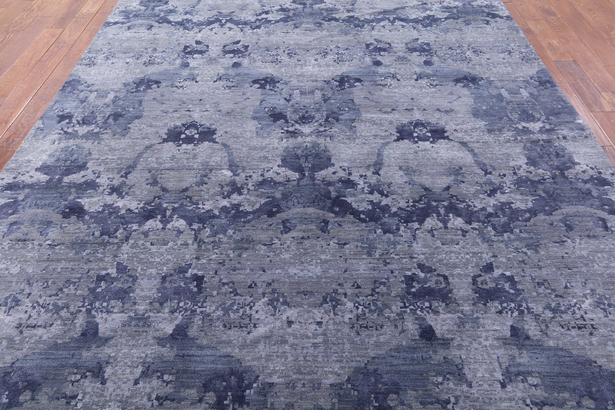 Grey Contemporary Hand Knotted Wool & Silk Area Rug - 9' 0" X 12' 0" - Golden Nile