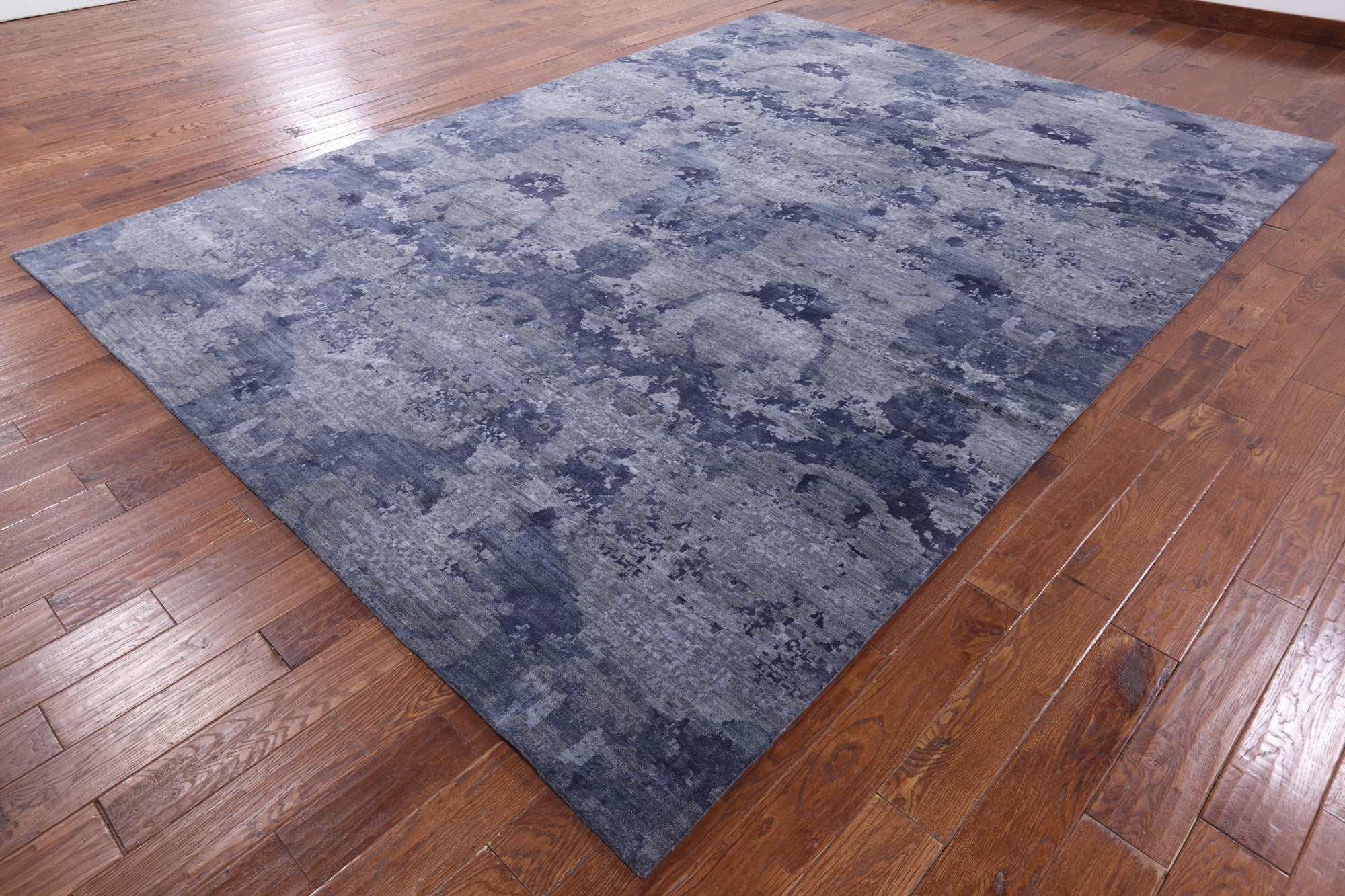 Grey Contemporary Hand Knotted Wool & Silk Area Rug - 9' 0" X 12' 0" - Golden Nile