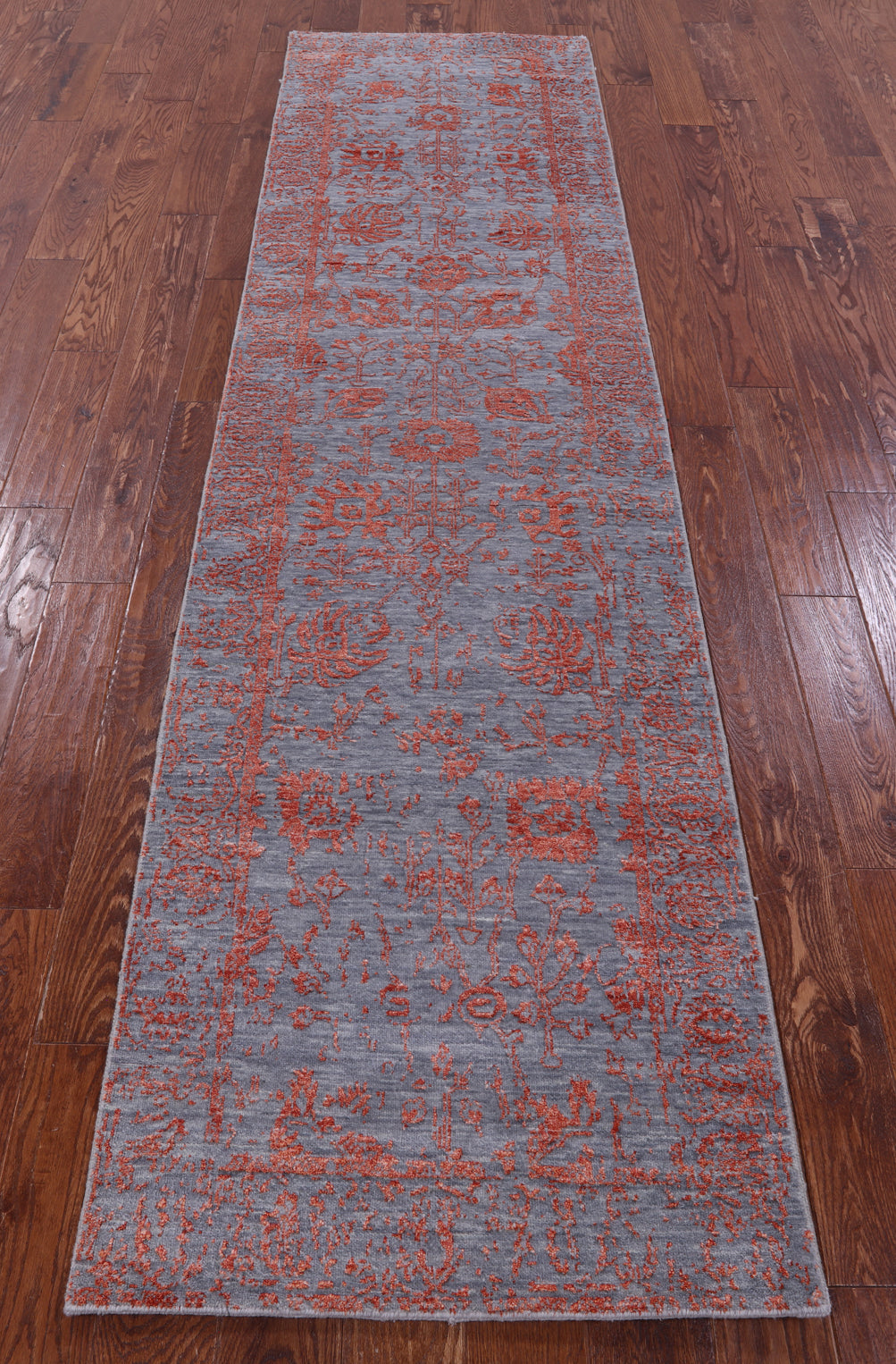 Grey Persian Hand Knotted Wool & Silk Runner Rug - 2' 7" X 10' 0" - Golden Nile