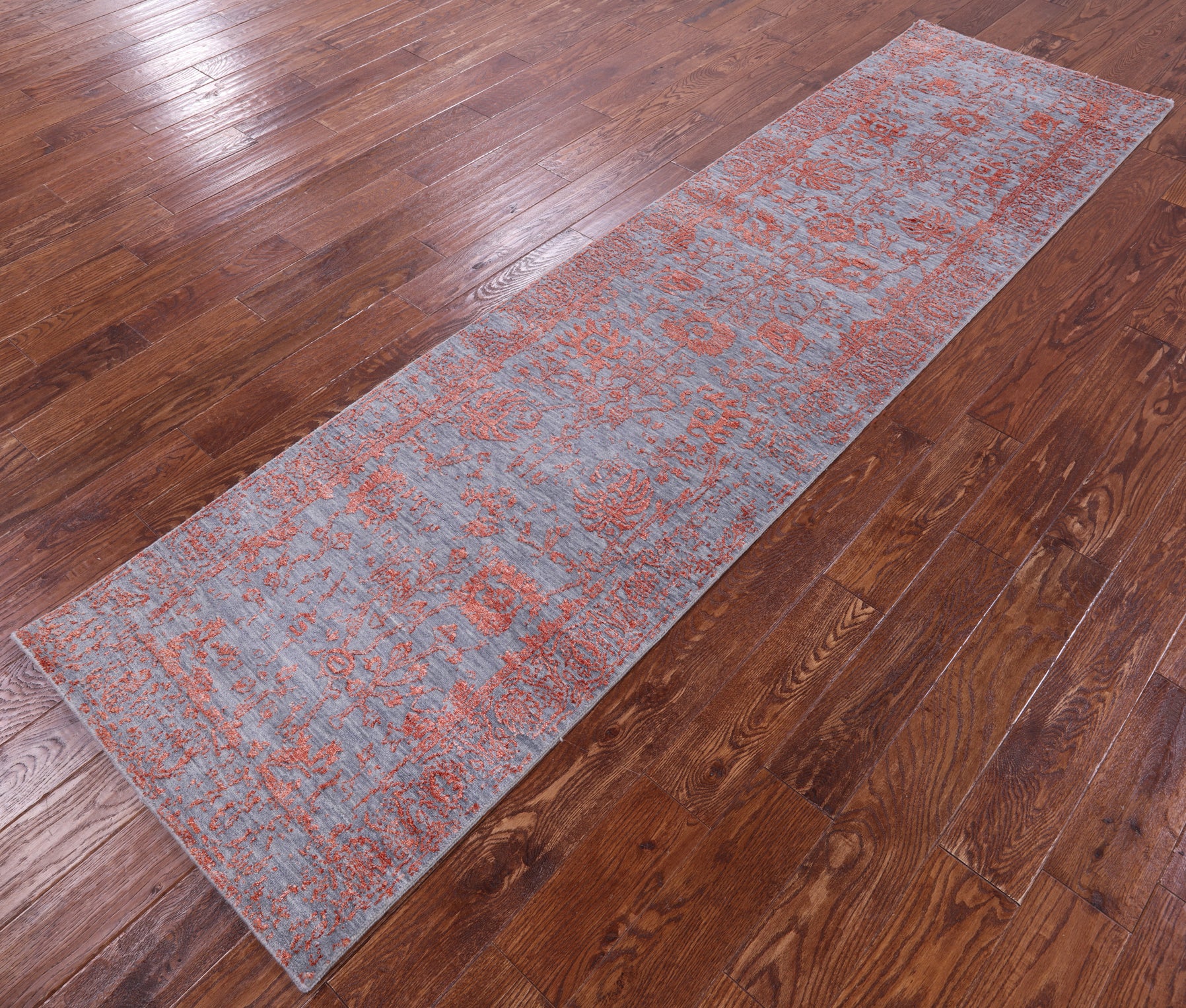 Grey Persian Hand Knotted Wool & Silk Runner Rug - 2' 7" X 10' 0" - Golden Nile