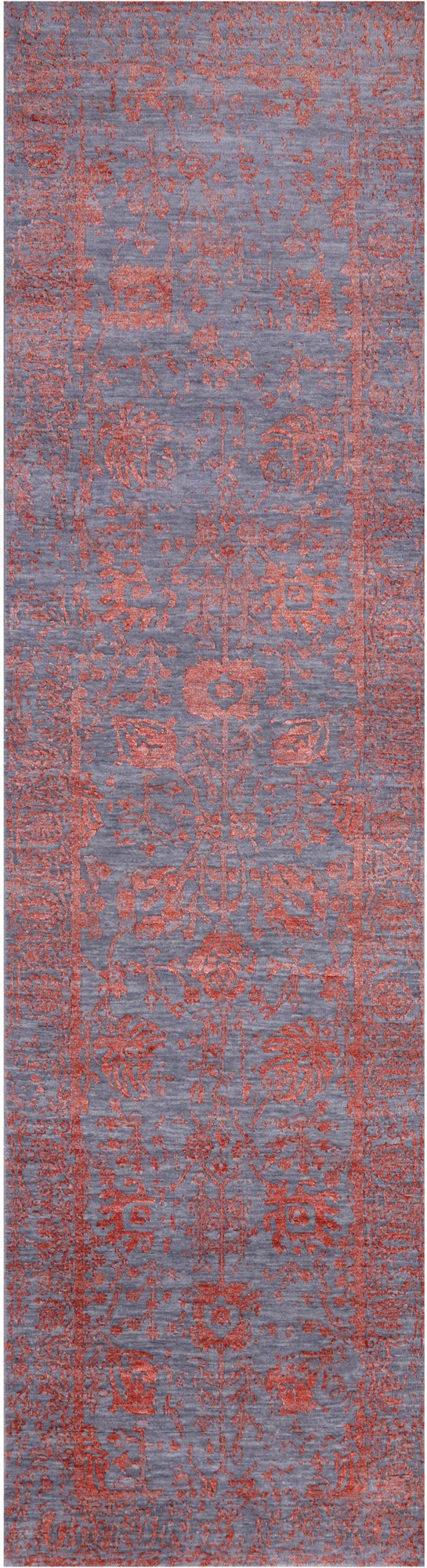 Grey Persian Hand Knotted Wool & Silk Runner Rug - 2' 7" X 10' 0" - Golden Nile