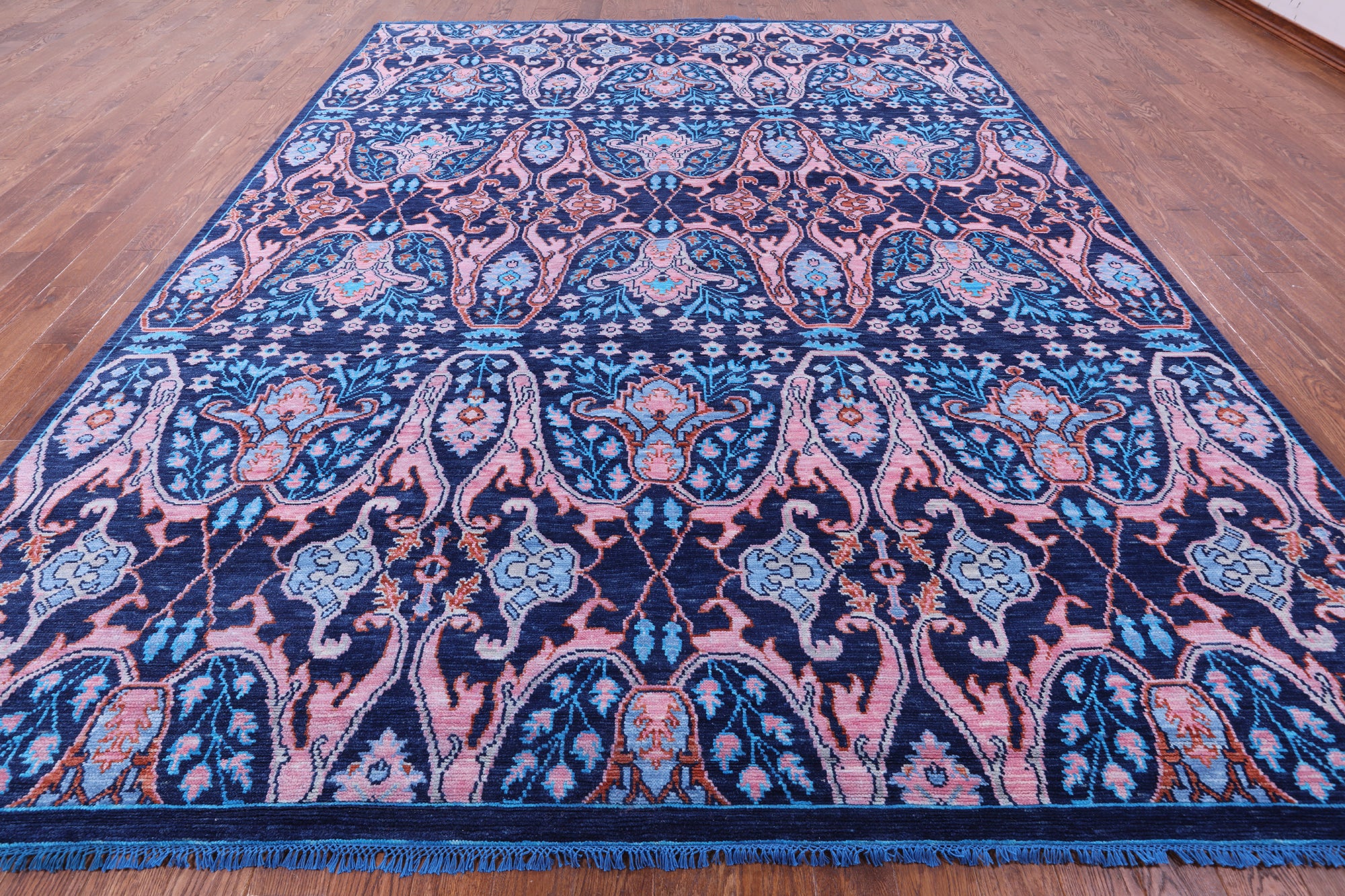 Blue Turkish Oushak Hand Knotted Wool Rug - 10' 5" X 14' 1" - Golden Nile