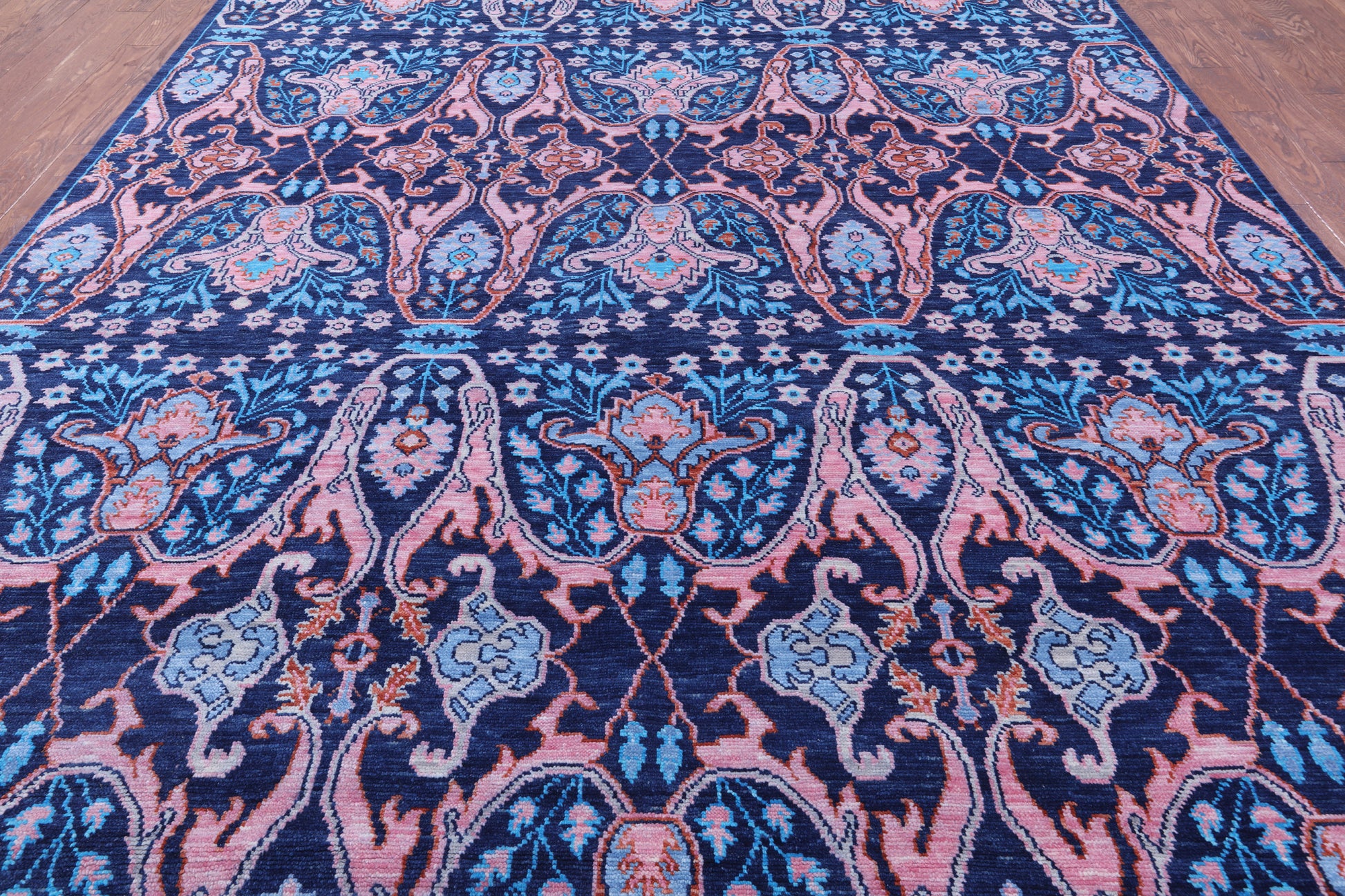 Blue Turkish Oushak Hand Knotted Wool Rug - 10' 5" X 14' 1" - Golden Nile