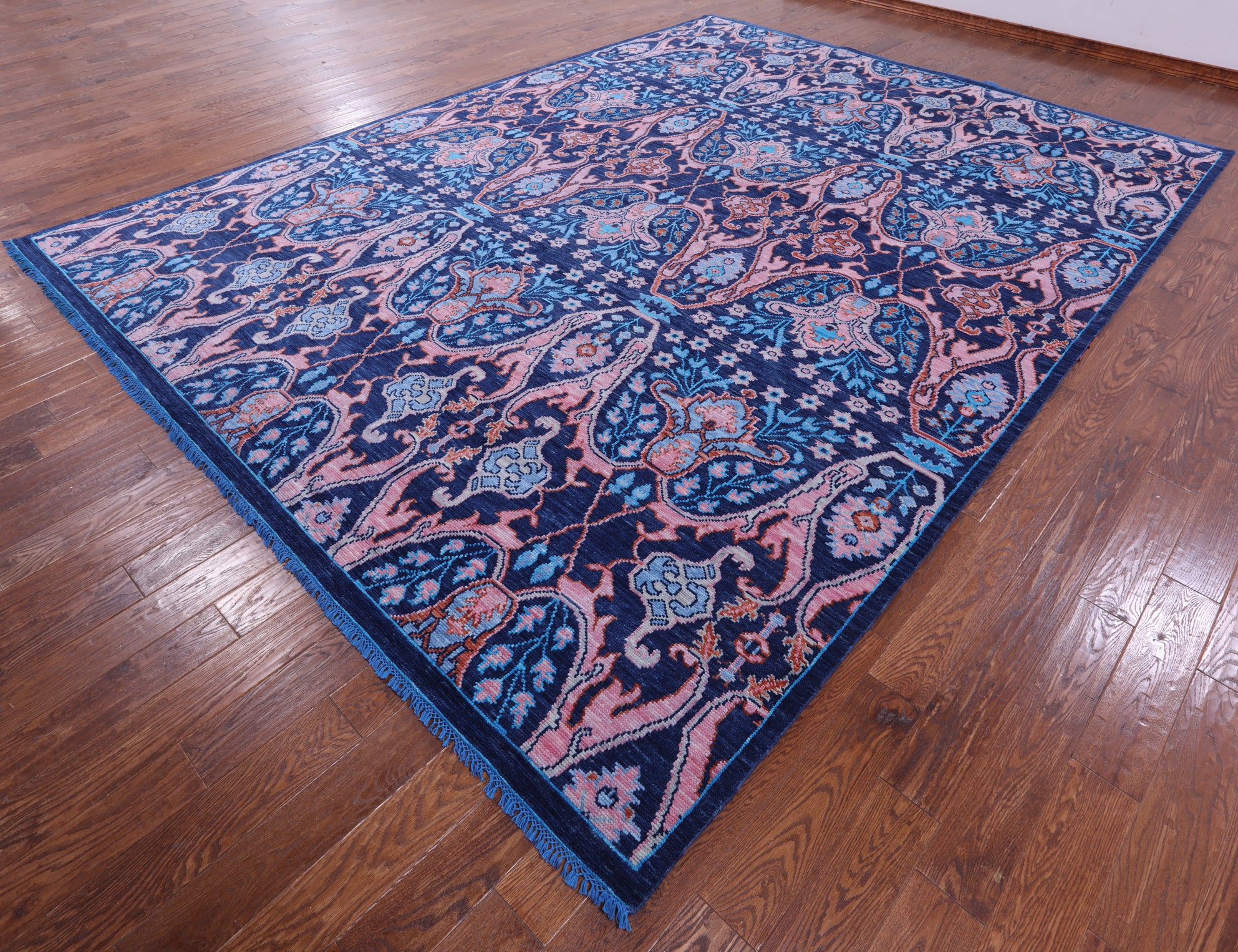 Blue Turkish Oushak Hand Knotted Wool Rug - 10' 5" X 14' 1" - Golden Nile