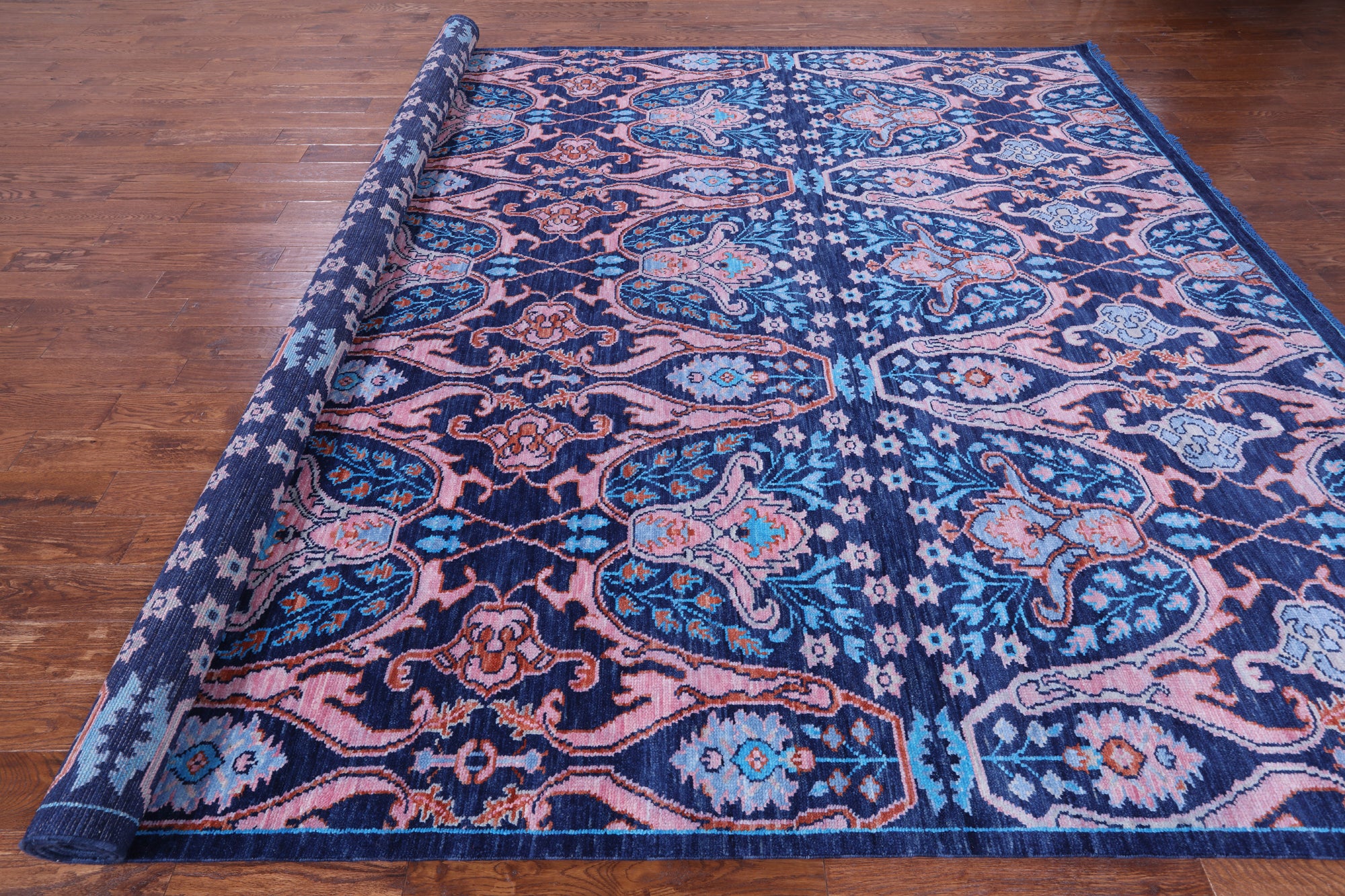 Blue Turkish Oushak Hand Knotted Wool Rug - 10' 5" X 14' 1" - Golden Nile