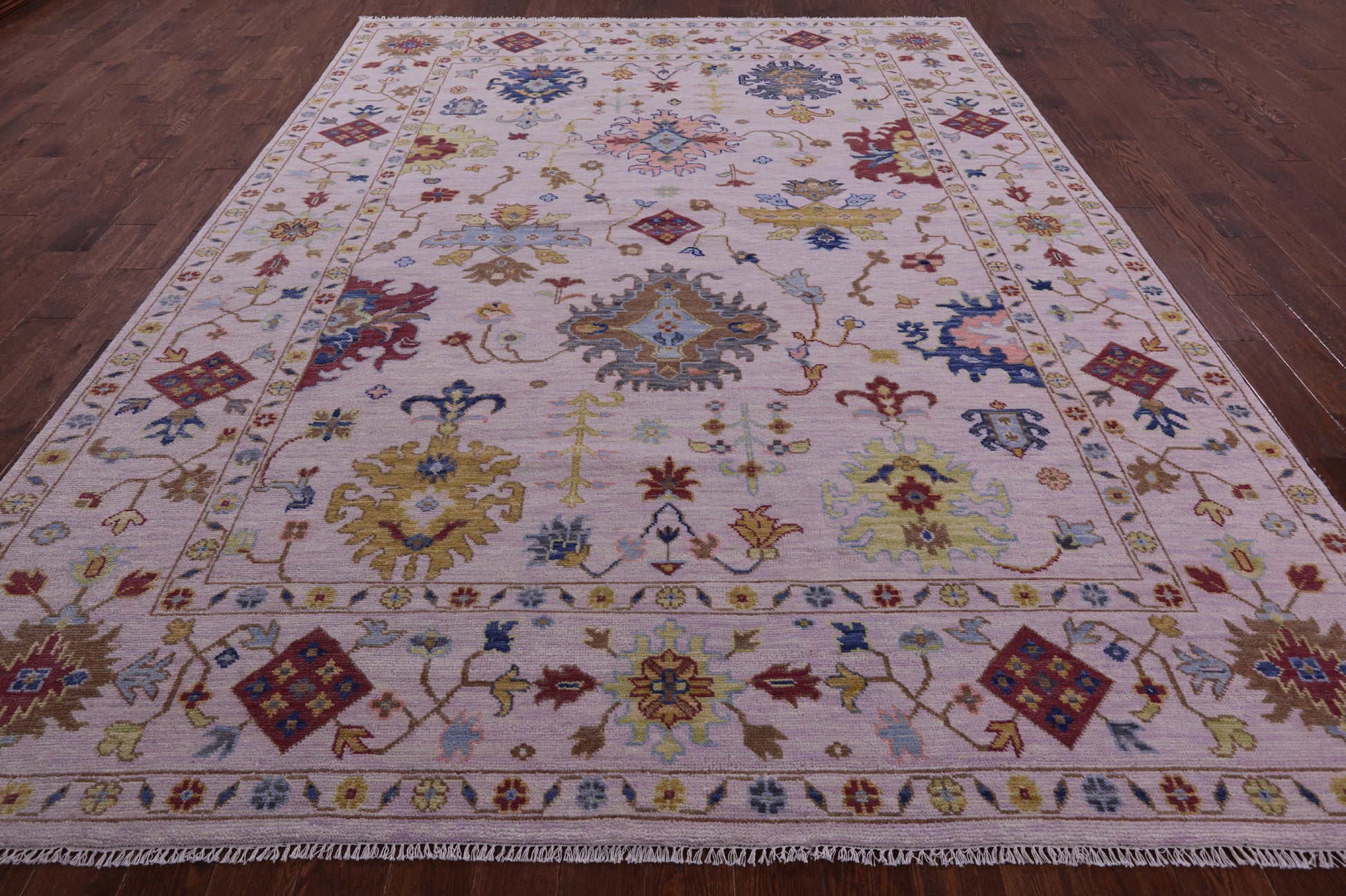 Pink Turkish Oushak Hand Knotted Wool Rug - 9' 1" X 12' 4" - Golden Nile