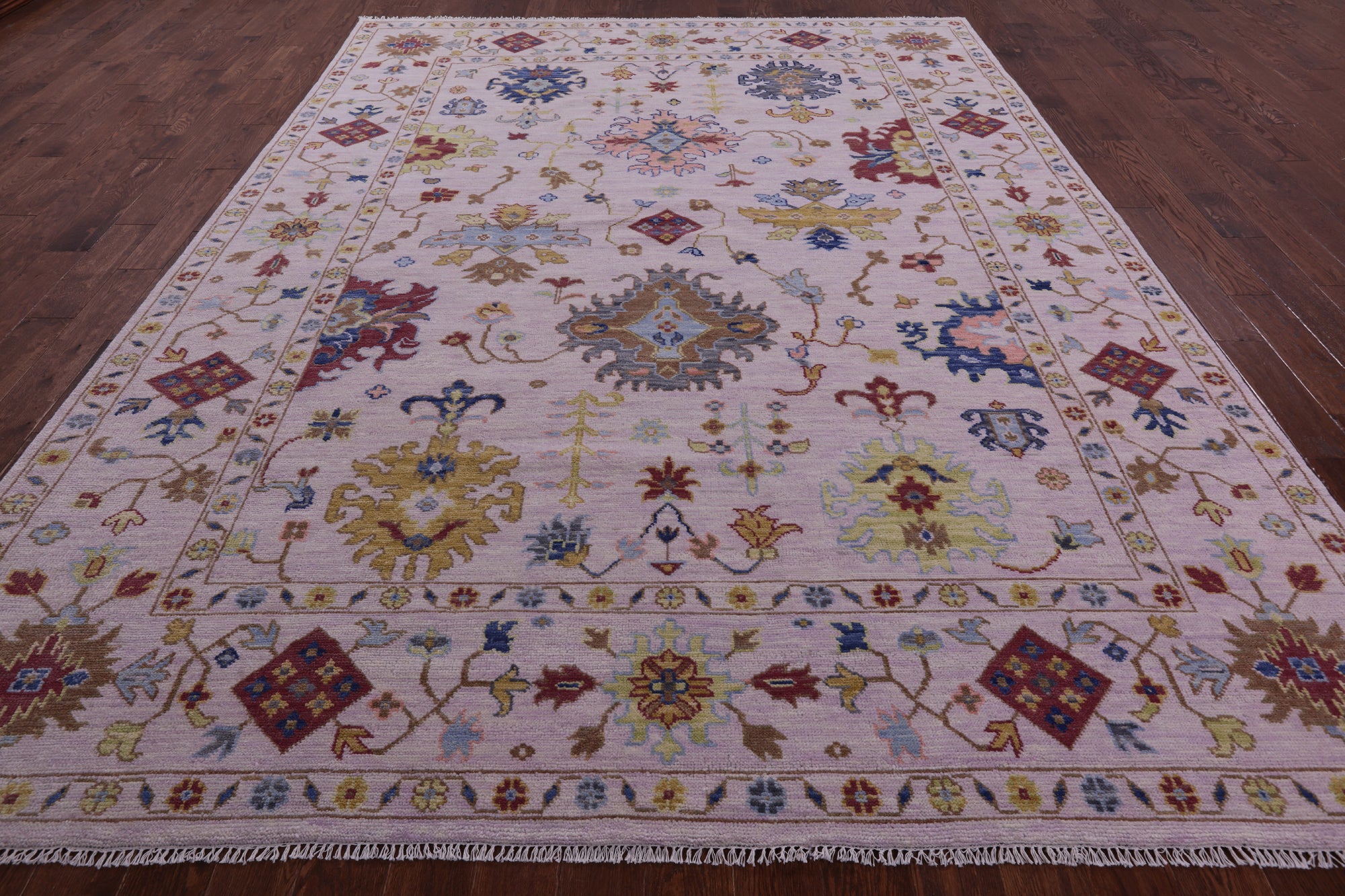Pink Turkish Oushak Hand Knotted Wool Rug - 9' 1" X 12' 4" - Golden Nile