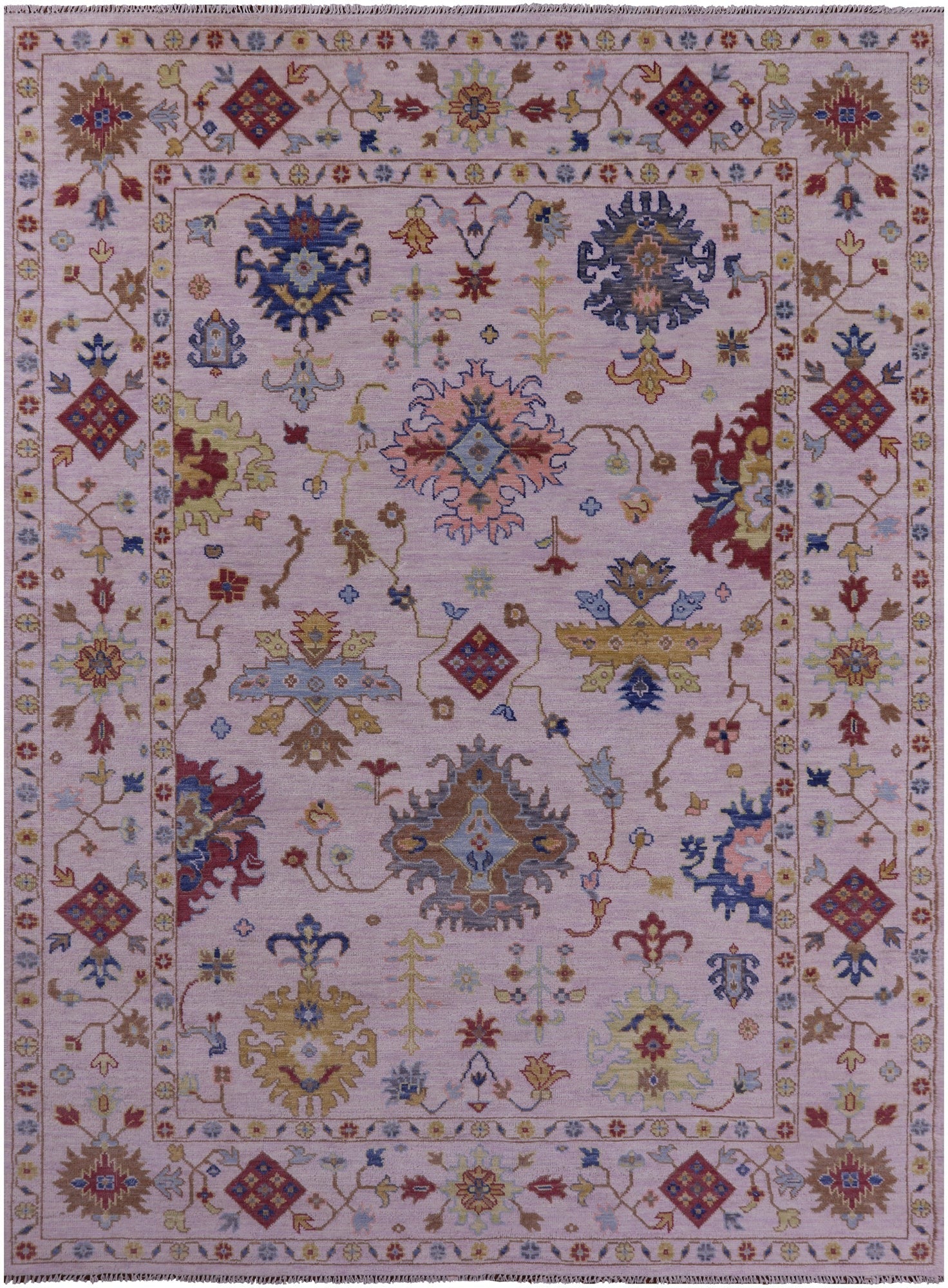 Pink Turkish Oushak Hand Knotted Wool Rug - 9' 1" X 12' 4" - Golden Nile