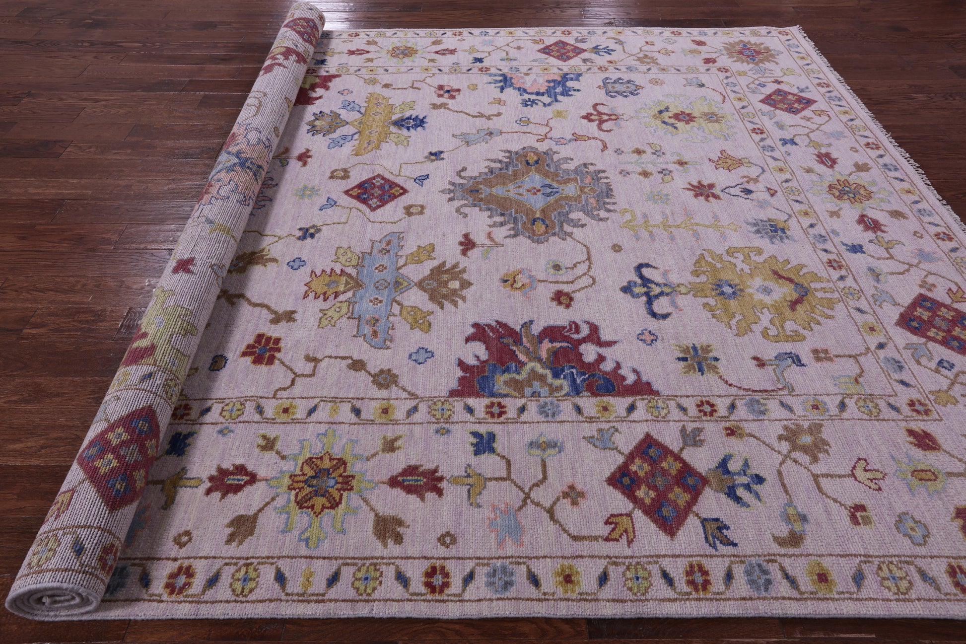 Pink Turkish Oushak Hand Knotted Wool Rug - 9' 1" X 12' 4" - Golden Nile