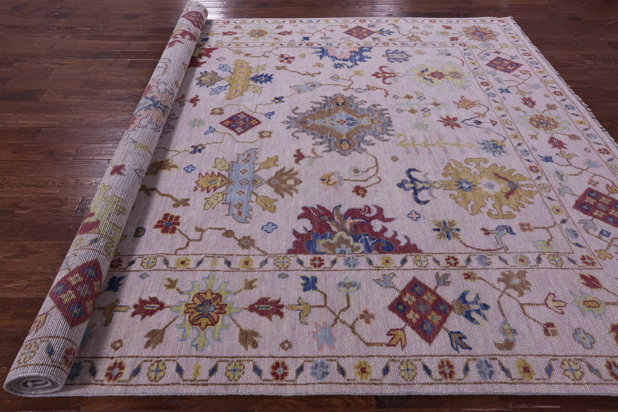 Pink Turkish Oushak Hand Knotted Wool Rug - 9' 1" X 12' 4" - Golden Nile