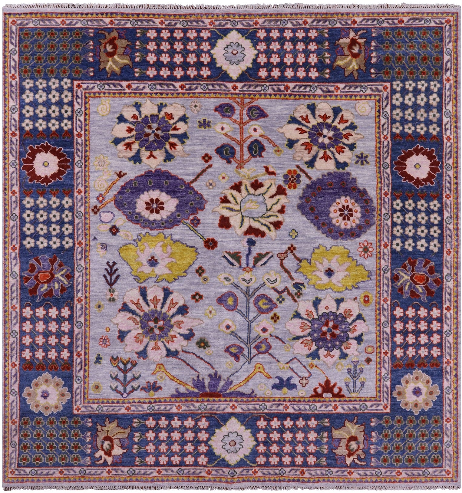 Grey Square Turkish Oushak Hand Knotted Wool Rug - 8' 11" X 9' 1" - Golden Nile