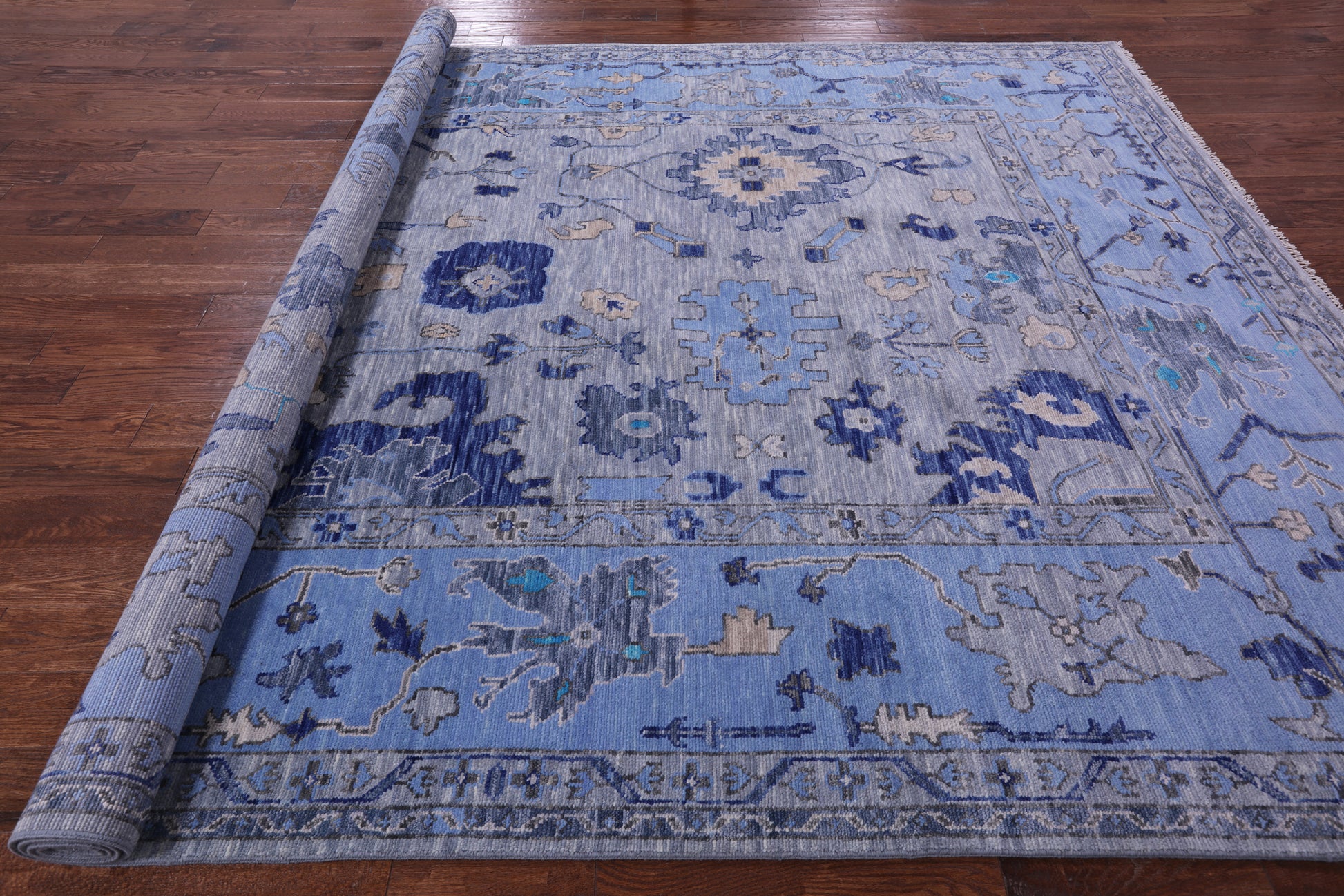 Grey Turkish Oushak Hand Knotted Wool Rug - 9' 0" X 11' 10" - Golden Nile