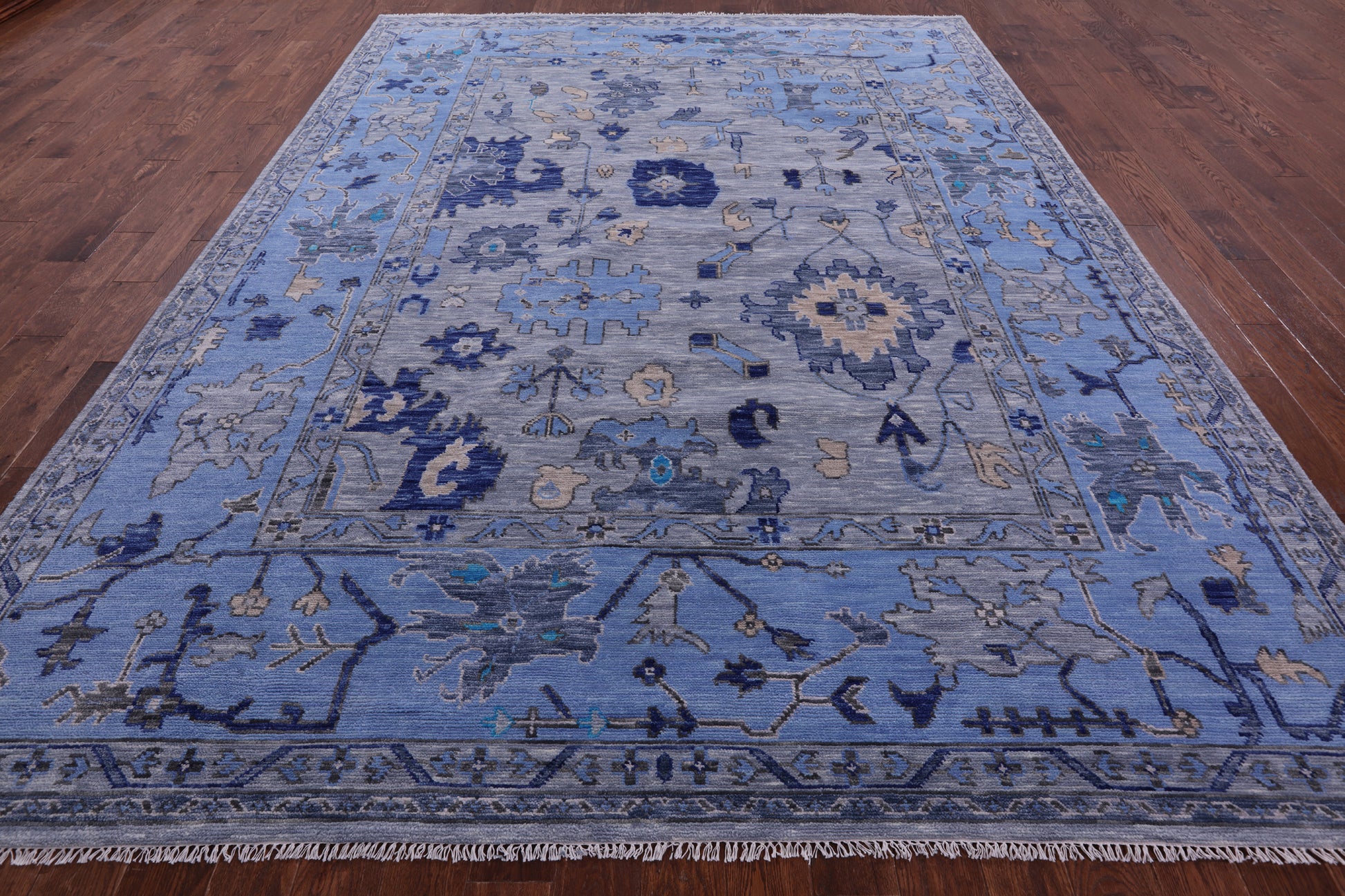 Grey Turkish Oushak Hand Knotted Wool Rug - 9' 0" X 11' 10" - Golden Nile