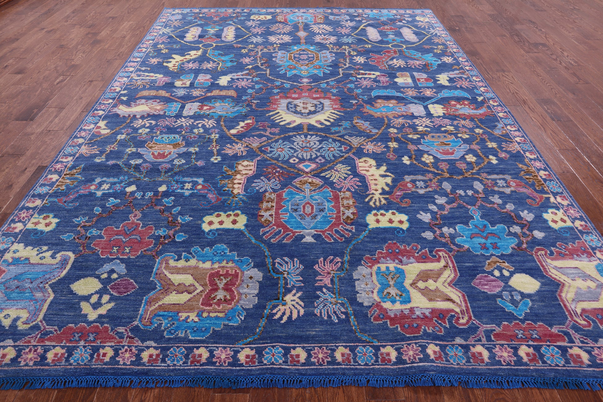 Blue Turkish Oushak Hand Knotted Wool Rug - 9' 1" X 12' 0" - Golden Nile