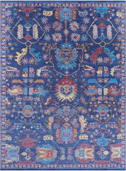 Blue Turkish Oushak Hand Knotted Wool Rug - 9' 1" X 12' 0" - Golden Nile