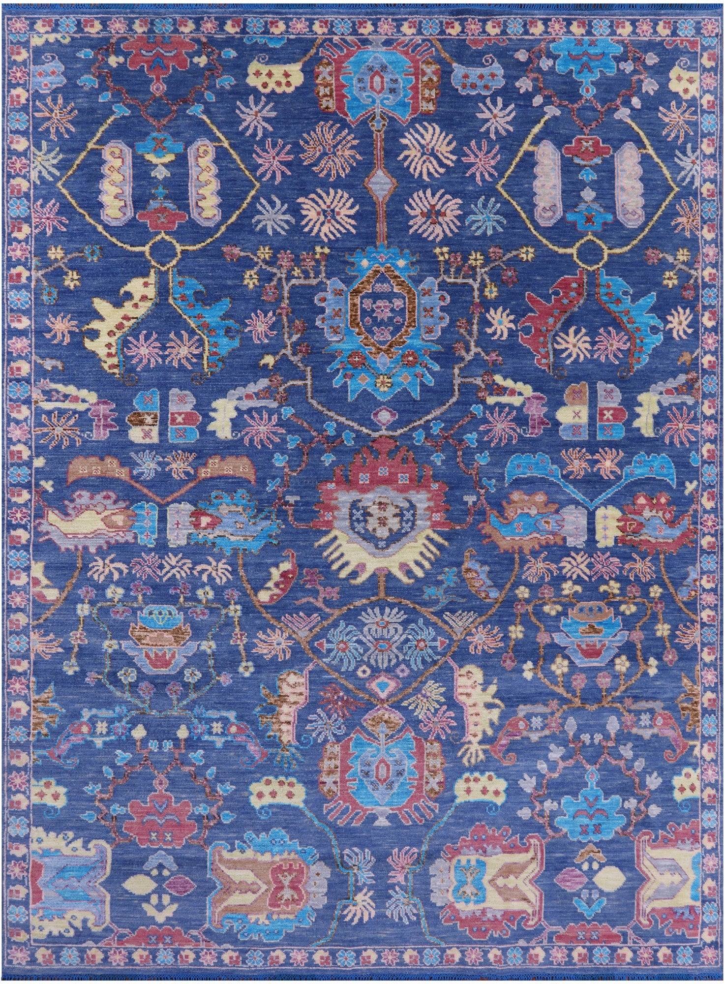 Blue Turkish Oushak Hand Knotted Wool Rug - 9' 1" X 12' 0" - Golden Nile