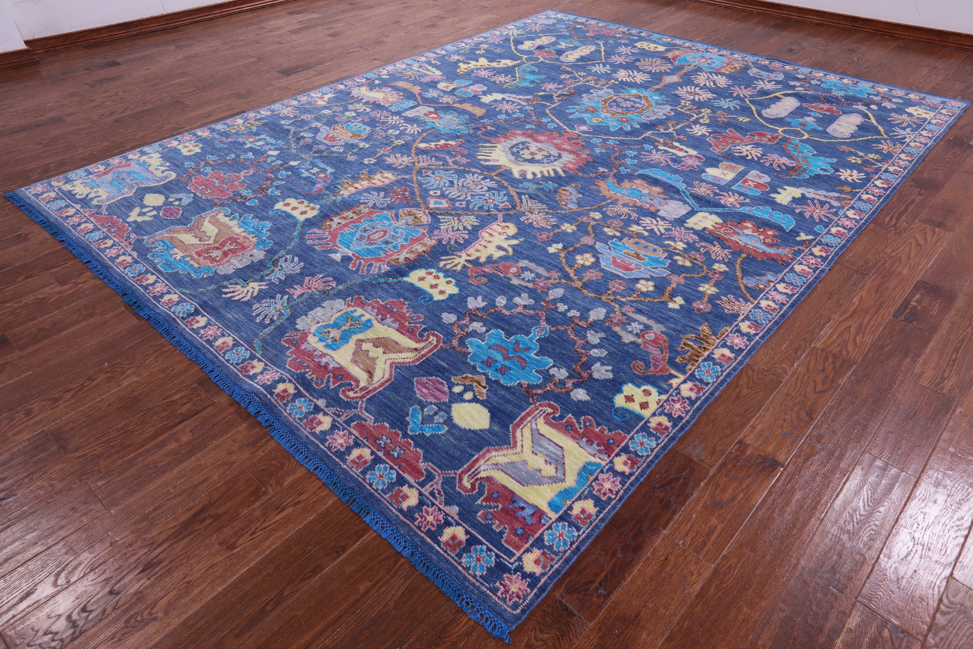 Blue Turkish Oushak Hand Knotted Wool Rug - 9' 1" X 12' 0" - Golden Nile