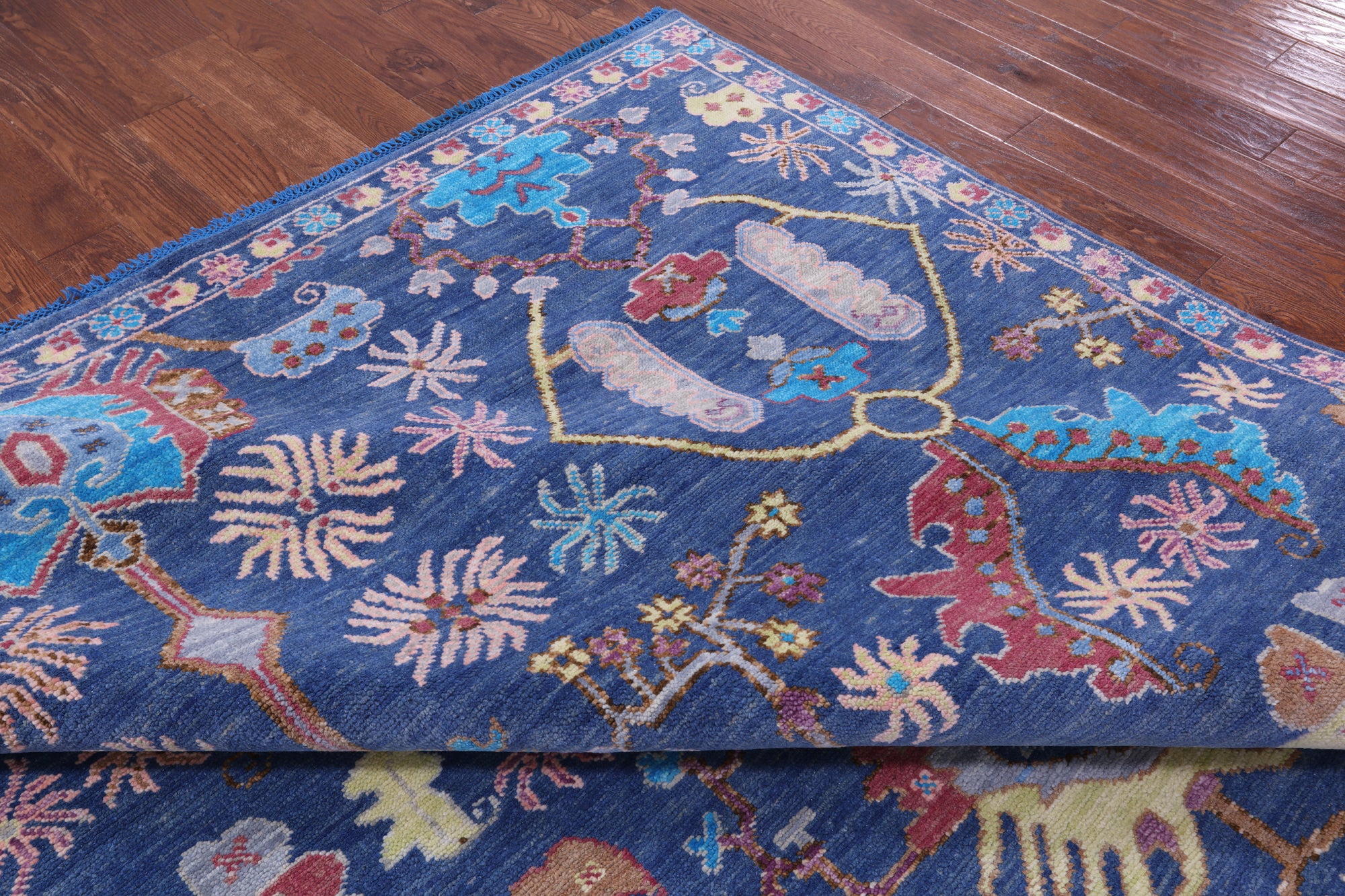 Blue Turkish Oushak Hand Knotted Wool Rug - 9' 1" X 12' 0" - Golden Nile
