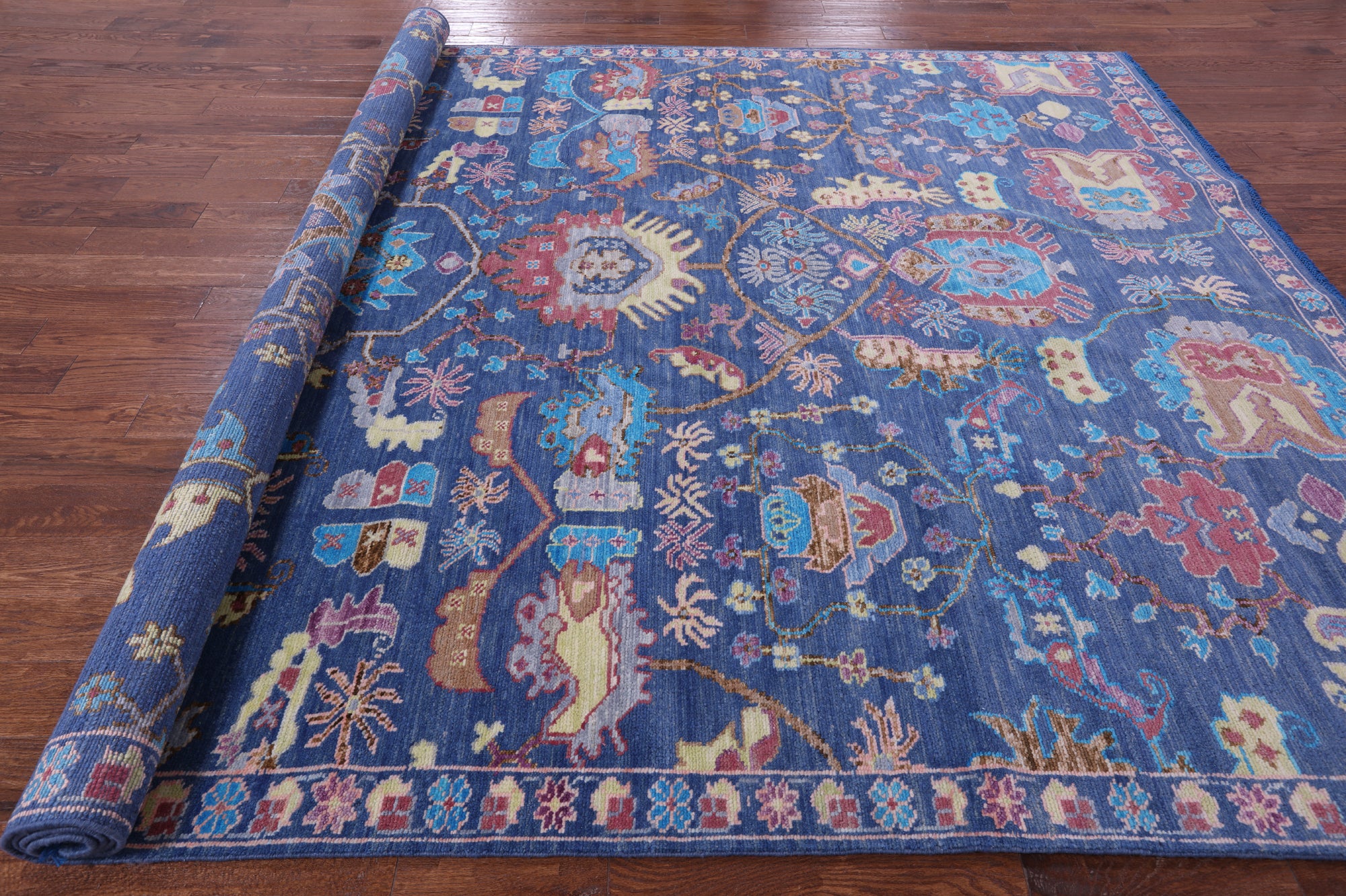Blue Turkish Oushak Hand Knotted Wool Rug - 9' 1" X 12' 0" - Golden Nile