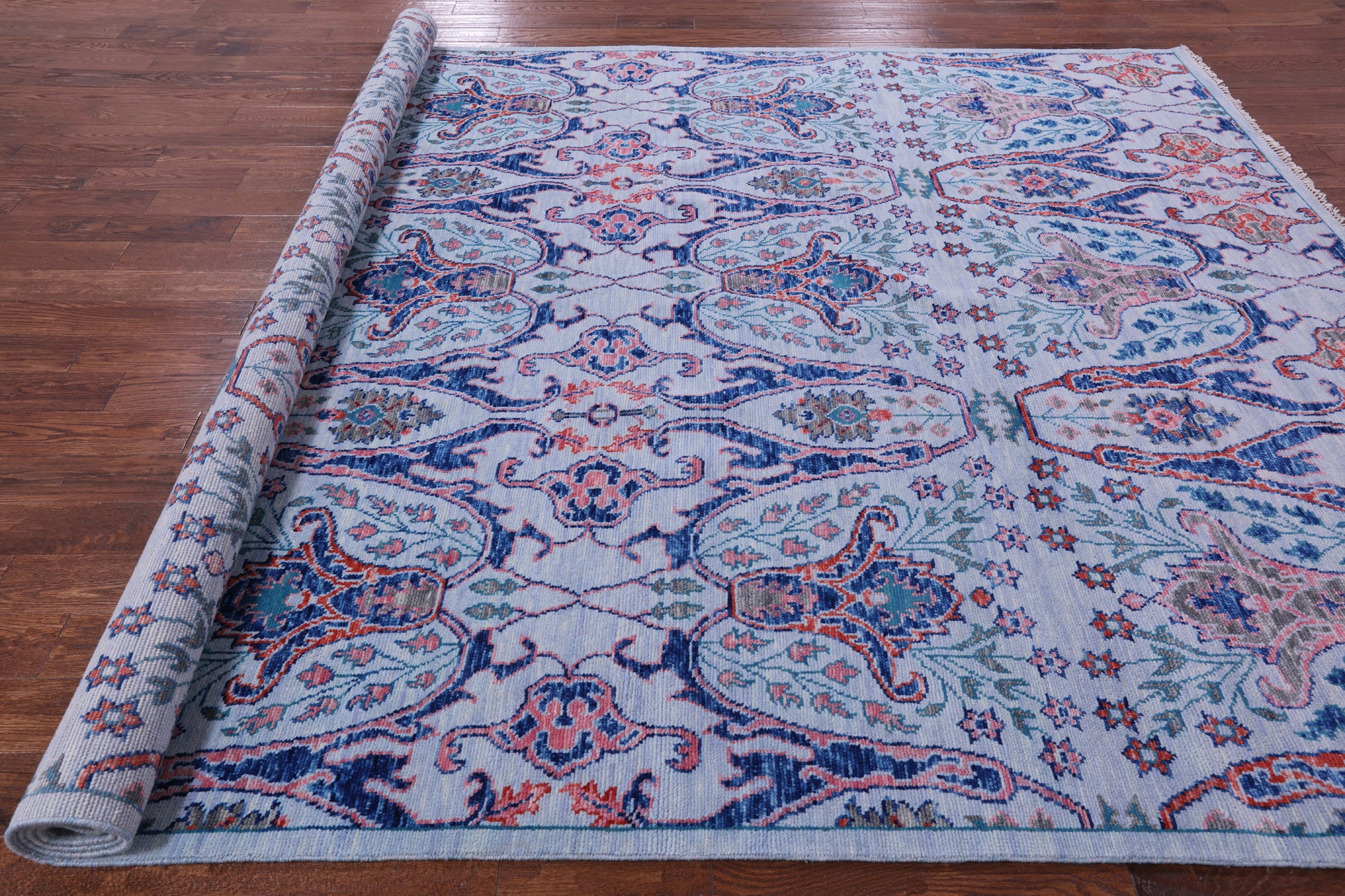Blue Turkish Oushak Hand Knotted Wool Rug - 9' 2" X 12' 0" - Golden Nile