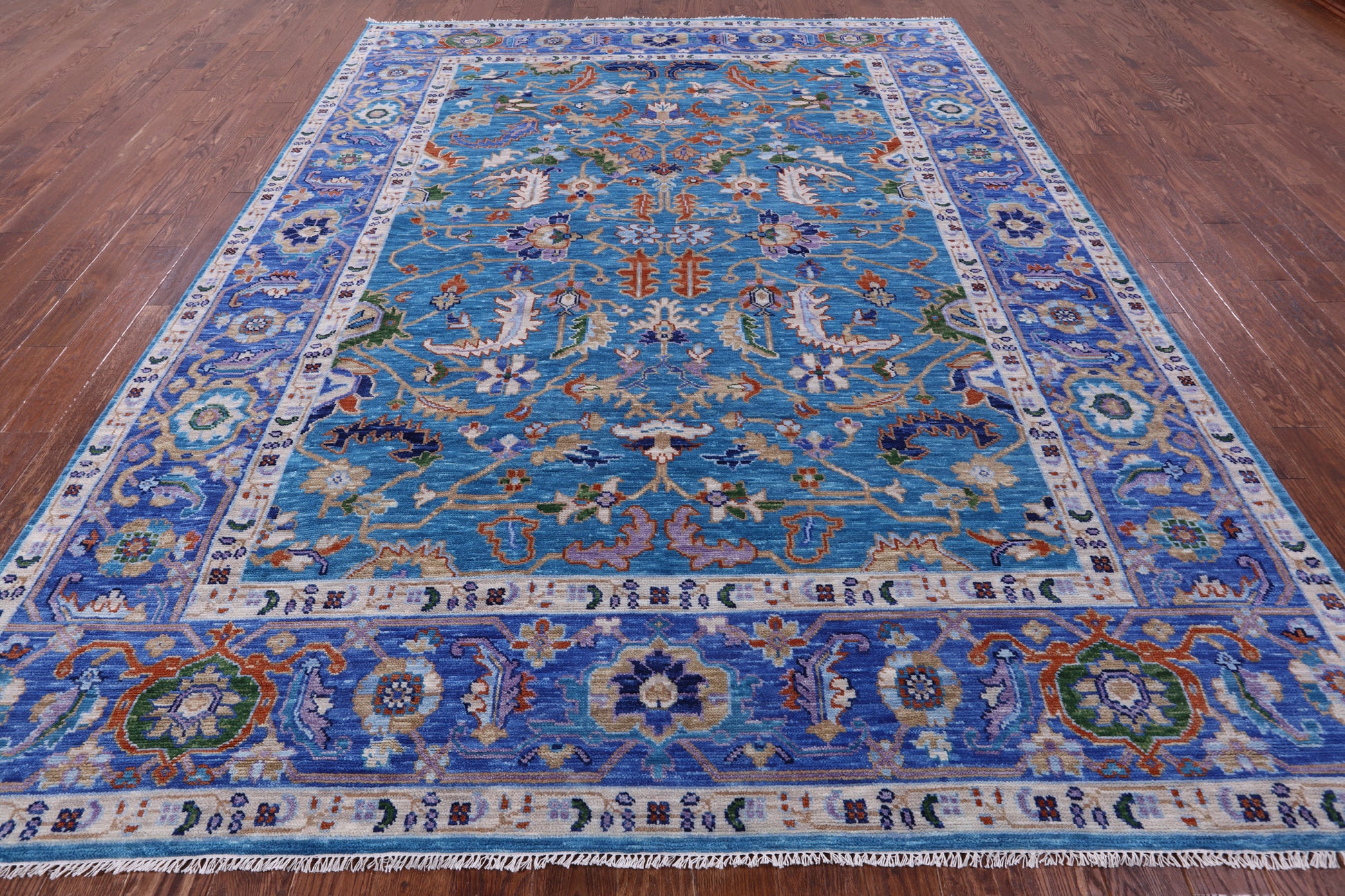 Blue Persian Fine Serapi Hand Knotted Wool Rug - 9' 1" X 11' 11" - Golden Nile