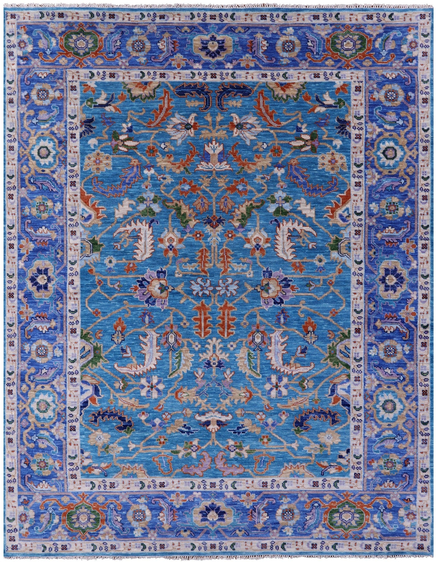 Blue Persian Fine Serapi Hand Knotted Wool Rug - 9' 1" X 11' 11" - Golden Nile