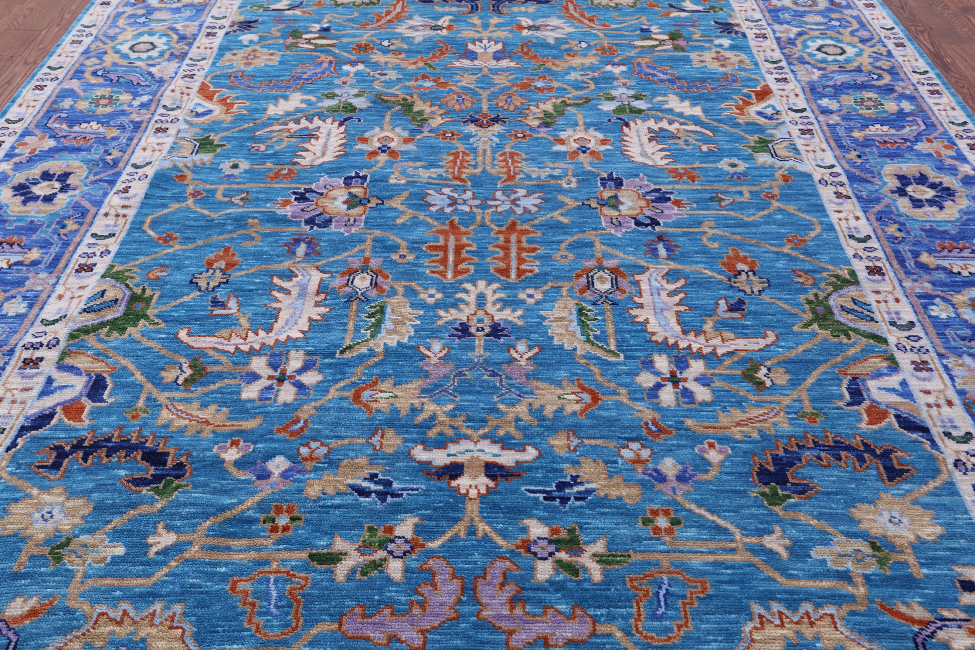Blue Persian Fine Serapi Hand Knotted Wool Rug - 9' 1" X 11' 11" - Golden Nile