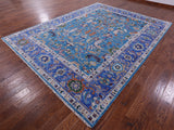 Blue Persian Fine Serapi Hand Knotted Wool Rug - 9' 1" X 11' 11" - Golden Nile
