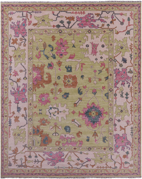 Green Turkish Oushak Hand Knotted Wool Rug - 8' 2" X 10' 3" - Golden Nile