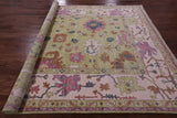 Green Turkish Oushak Hand Knotted Wool Rug - 8' 2" X 10' 3" - Golden Nile