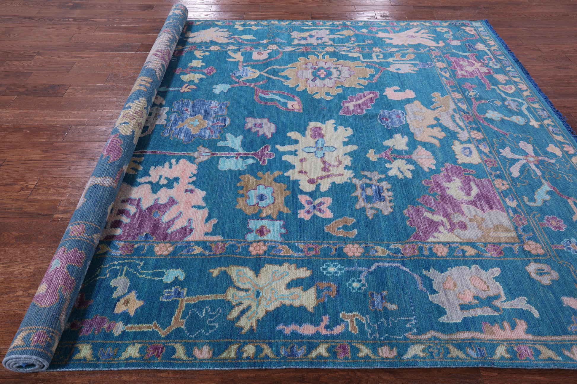 Blue Turkish Oushak Hand Knotted Wool Rug - 8' 0" X 10' 2" - Golden Nile