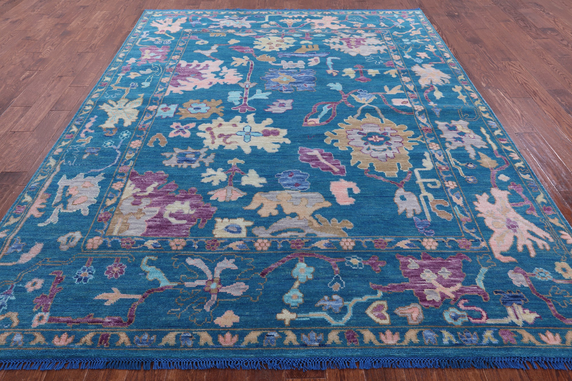 Blue Turkish Oushak Hand Knotted Wool Rug - 8' 0" X 10' 2" - Golden Nile