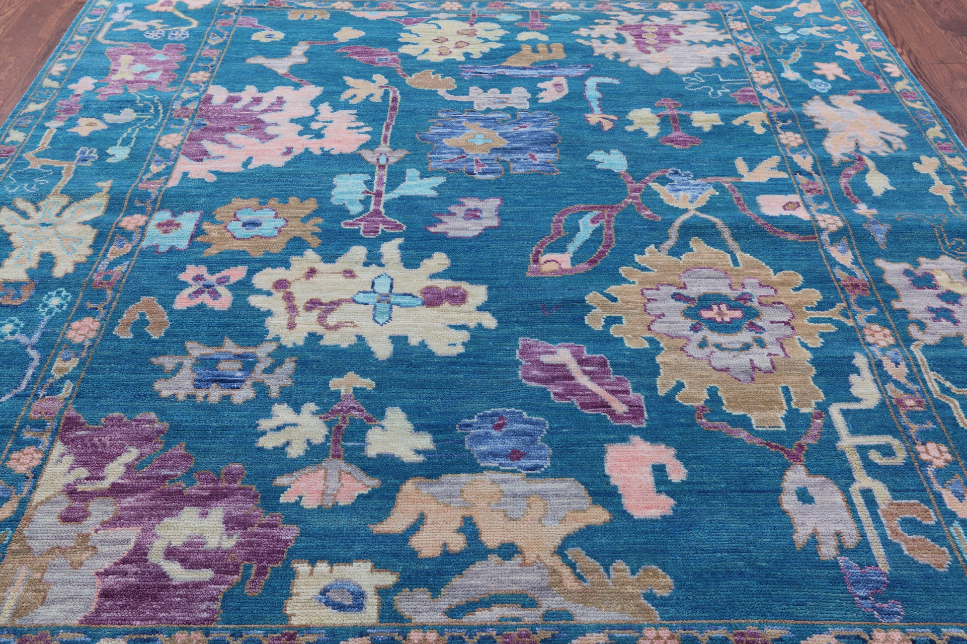 Blue Turkish Oushak Hand Knotted Wool Rug - 8' 0" X 10' 2" - Golden Nile