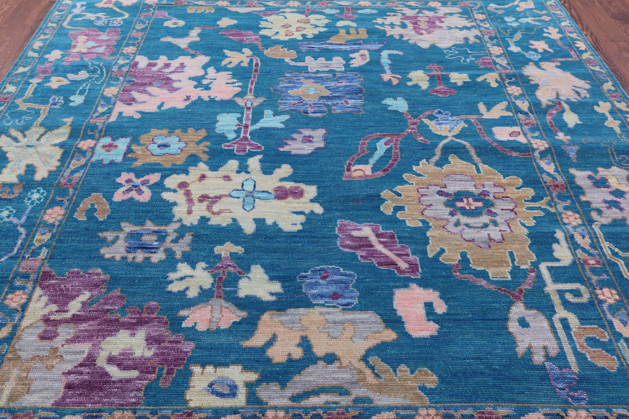 Blue Turkish Oushak Hand Knotted Wool Rug - 8' 0" X 10' 2" - Golden Nile