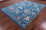 Blue Turkish Oushak Hand Knotted Wool Rug - 8' 0" X 10' 2" - Golden Nile