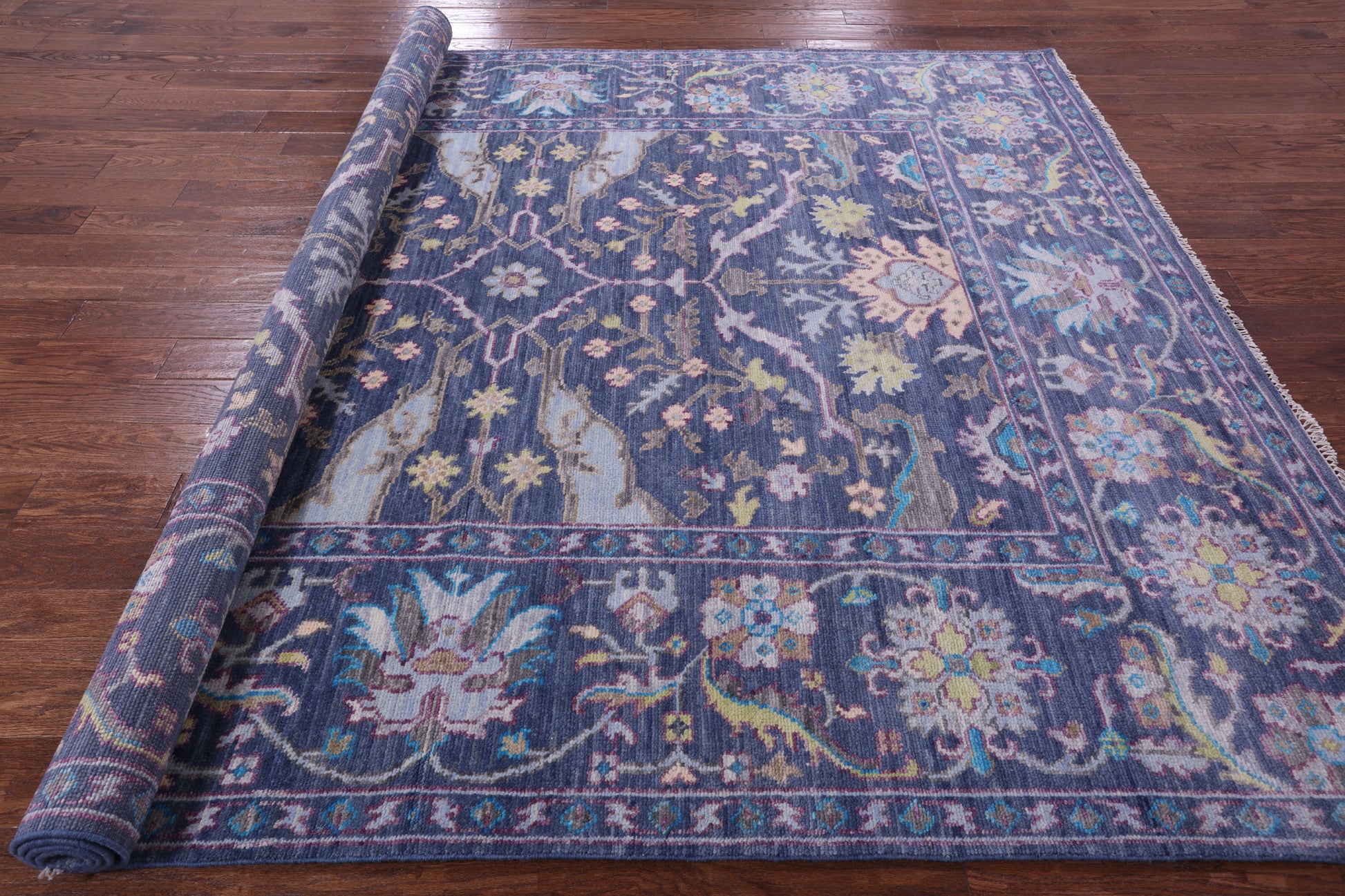 Blue Turkish Oushak Hand Knotted Wool Rug - 8' 2" X 10' 2" - Golden Nile