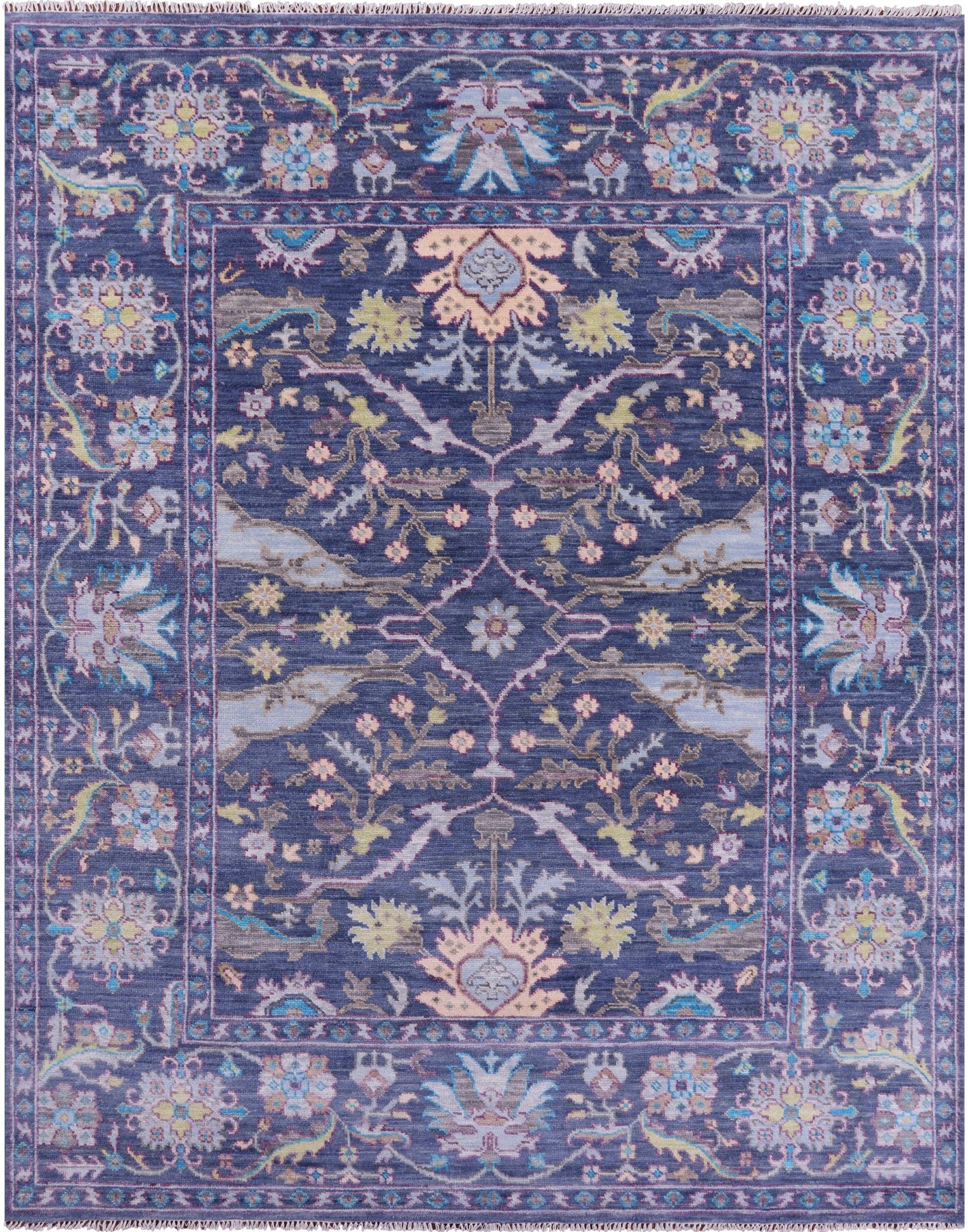 Blue Turkish Oushak Hand Knotted Wool Rug - 8' 2" X 10' 2" - Golden Nile