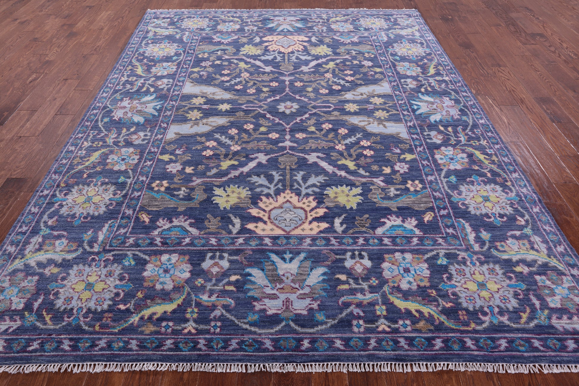 Blue Turkish Oushak Hand Knotted Wool Rug - 8' 2" X 10' 2" - Golden Nile
