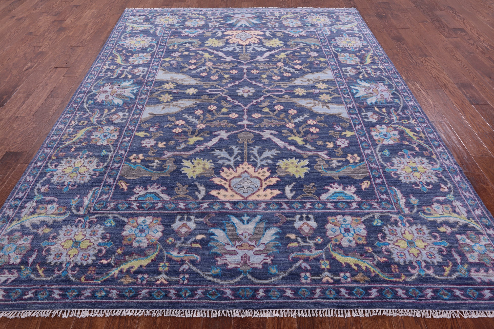 Blue Turkish Oushak Hand Knotted Wool Rug - 8' 2" X 10' 2" - Golden Nile