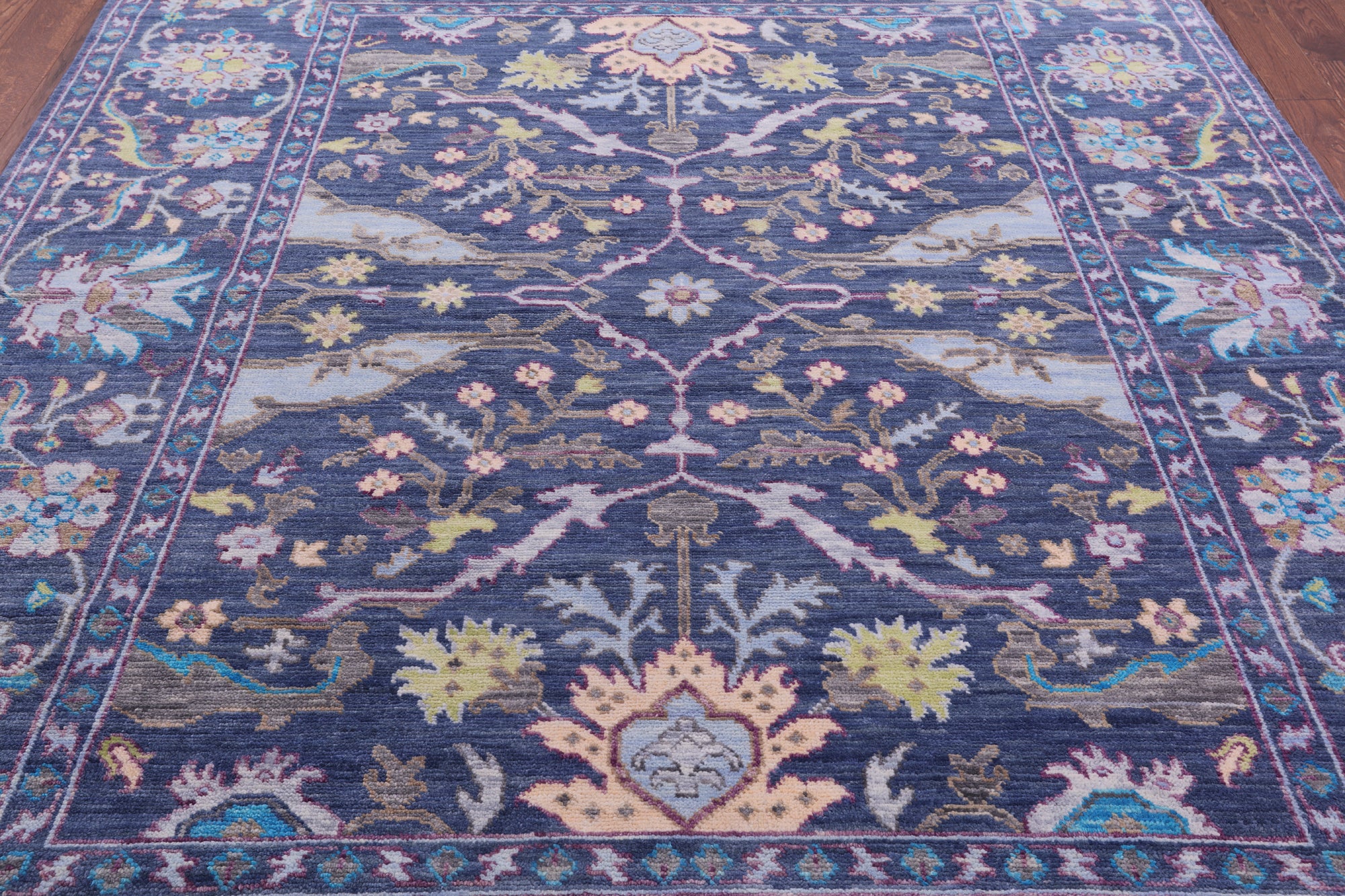 Blue Turkish Oushak Hand Knotted Wool Rug - 8' 2" X 10' 2" - Golden Nile