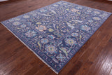 Blue Turkish Oushak Hand Knotted Wool Rug - 8' 2" X 10' 2" - Golden Nile